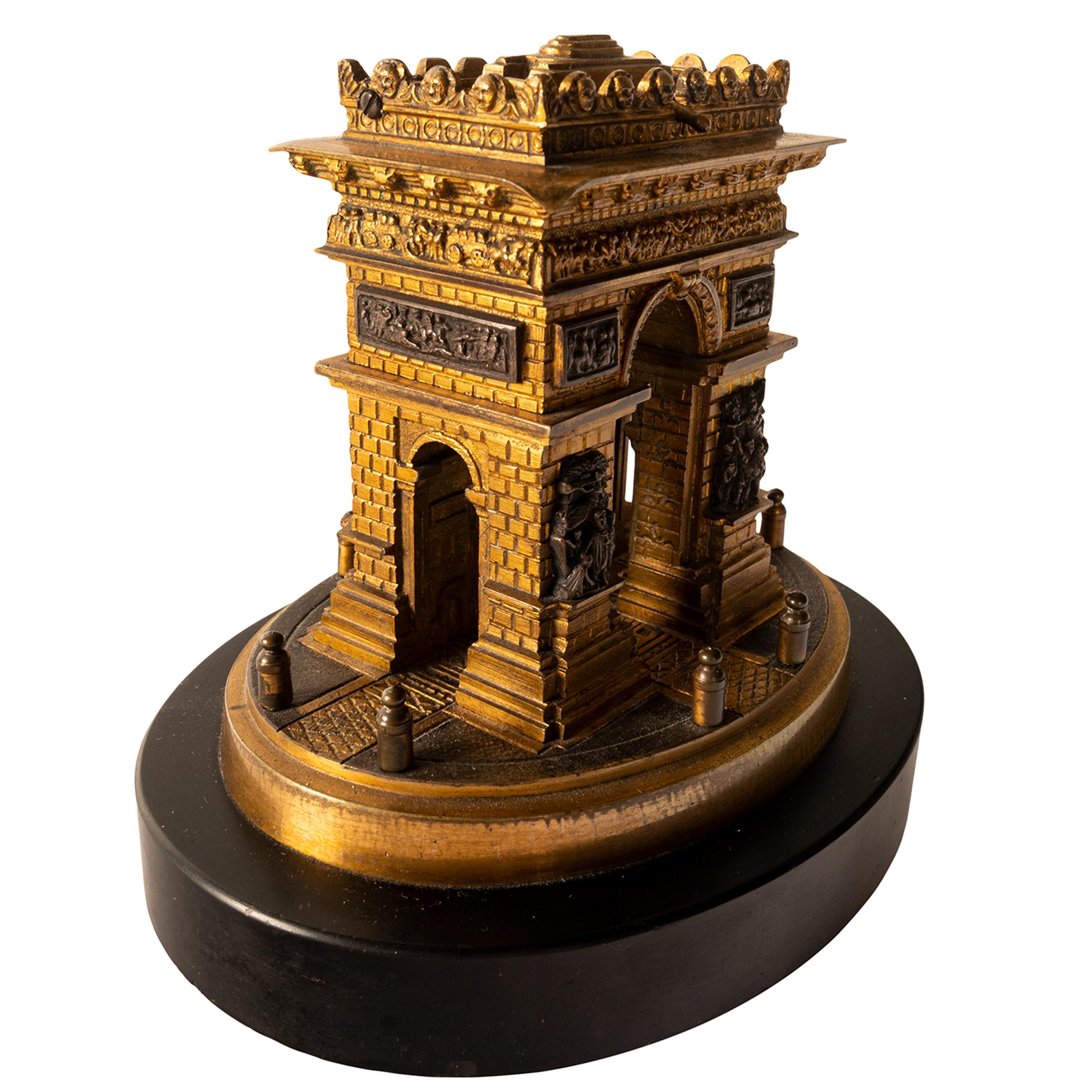 Cast Antique French Grand Tour Gilt Bronze Architectural Model Arc de Triomphe 1825 For Sale
