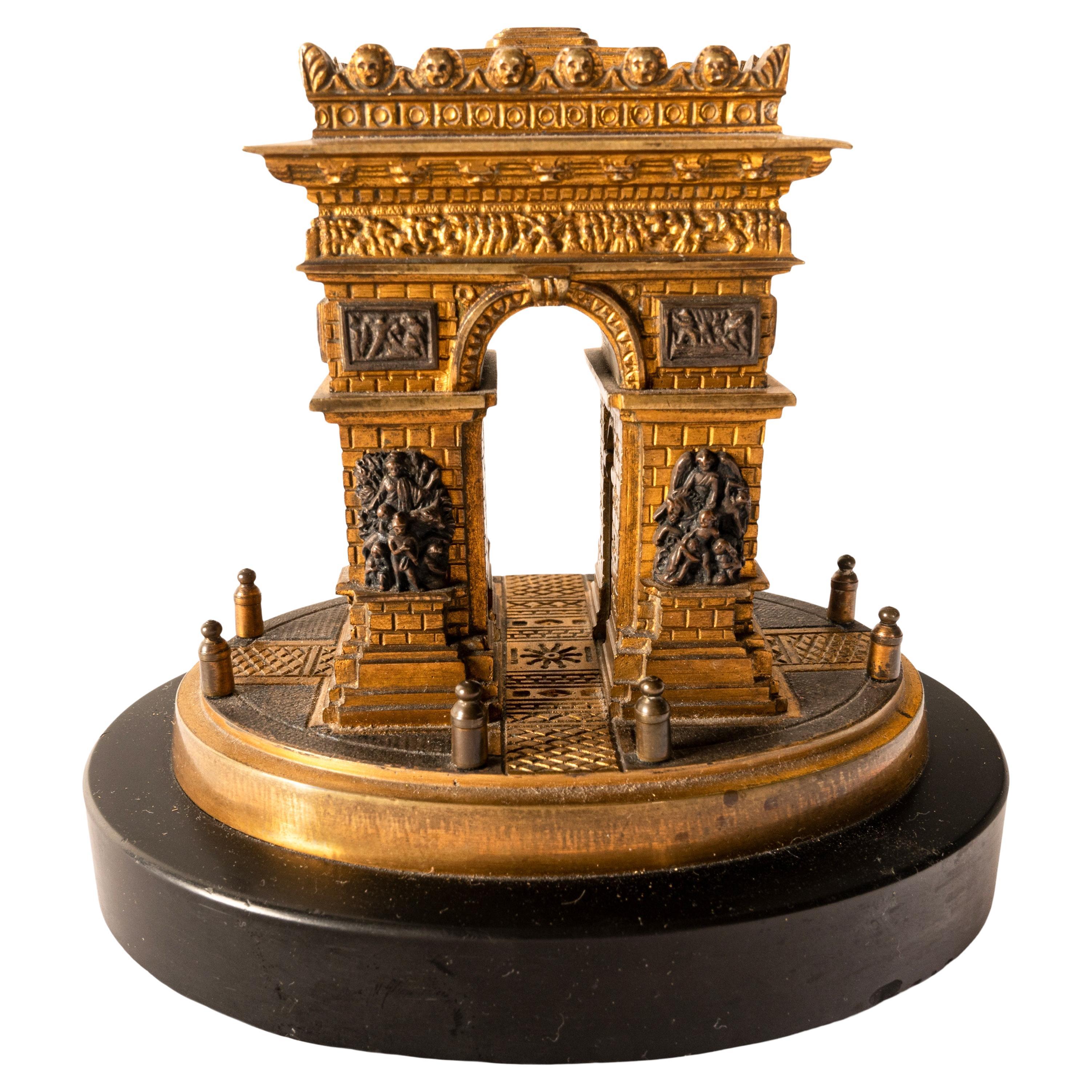 Antique French Grand Tour Gilt Bronze Architectural Model Arc de Triomphe 1825