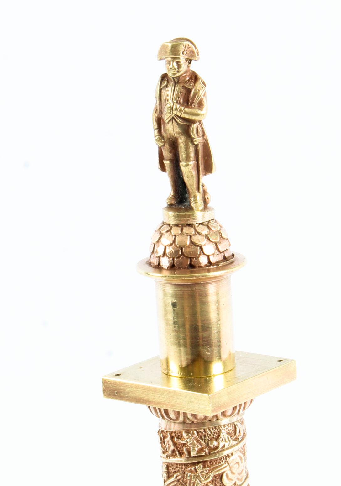 This is a beautiful antique French grand tour miniature bronze model of the Vendome Column, circa 1880 in date.

With Napoleon I standing atop in his 'redingote' coat and trademark hat, after the original by Charles-Emile Seurre and raised on