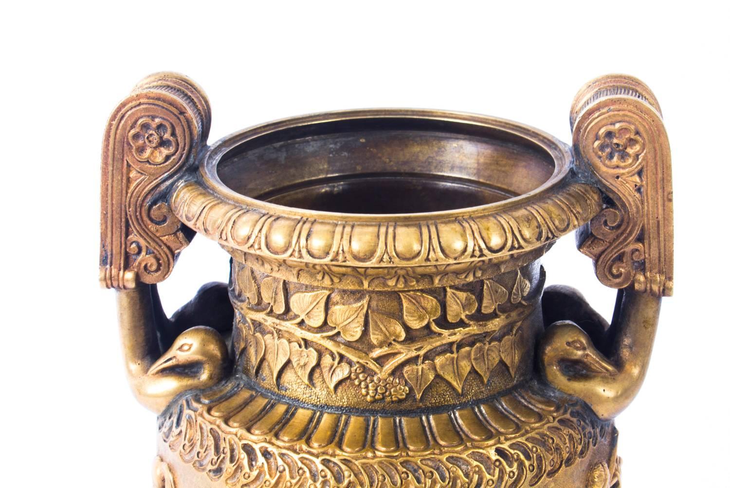 Antique French Grand Tour Gilt Bronze Volute Krater Vase, Early 19th Century In Excellent Condition In London, GB