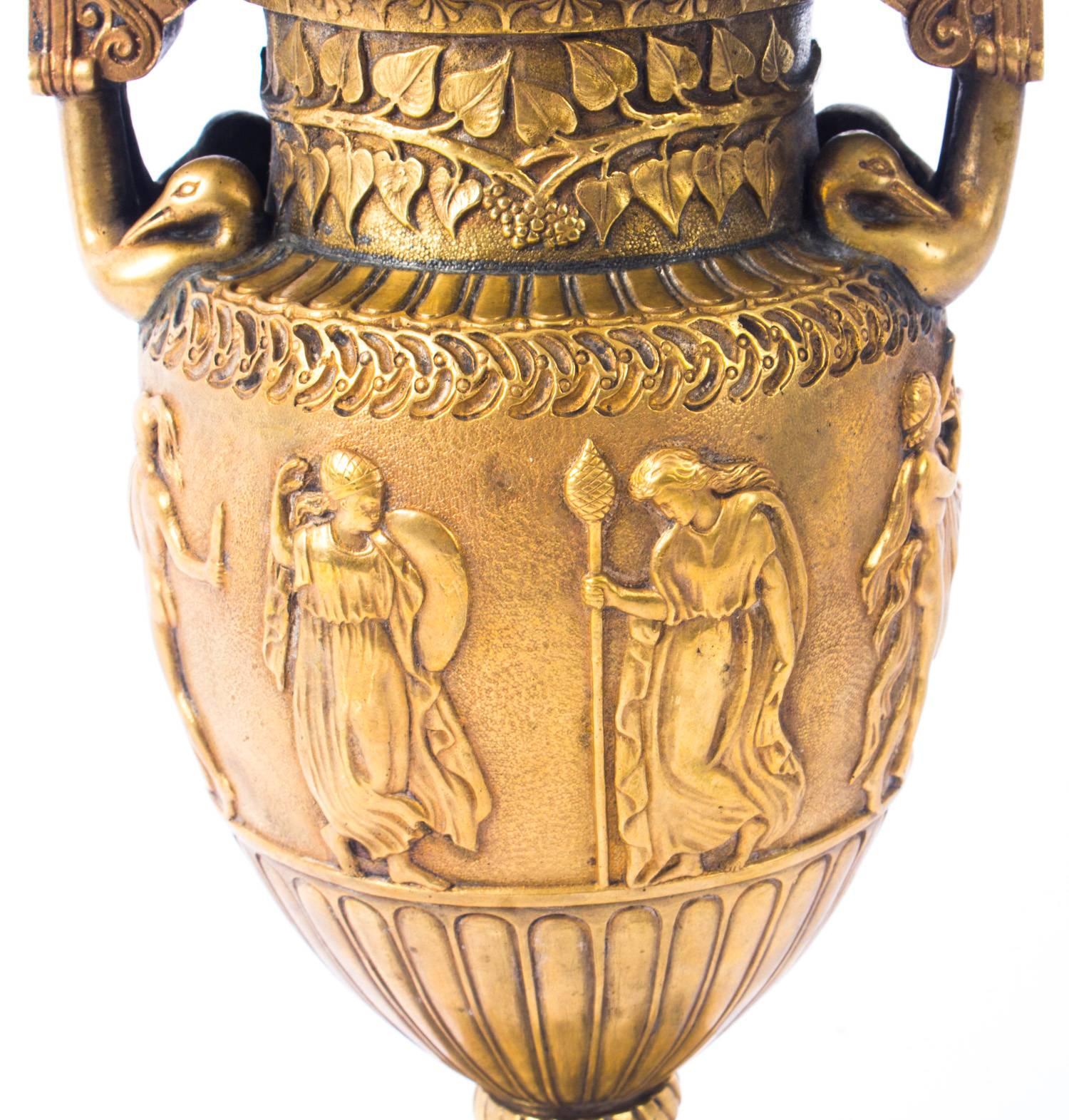 Antique French Grand Tour Gilt Bronze Volute Krater Vase, Early 19th Century 1