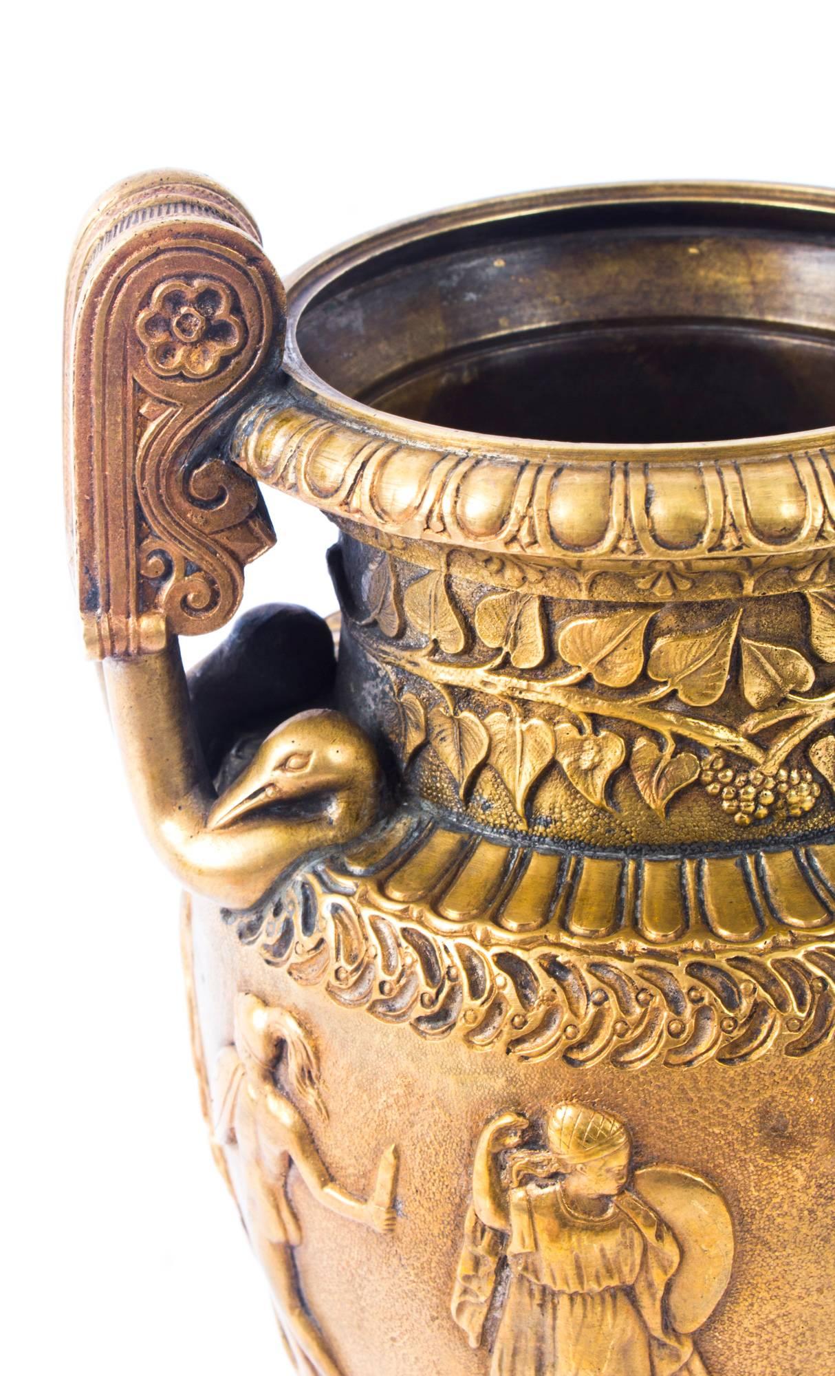 Antique French Grand Tour Gilt Bronze Volute Krater Vase, Early 19th Century 3
