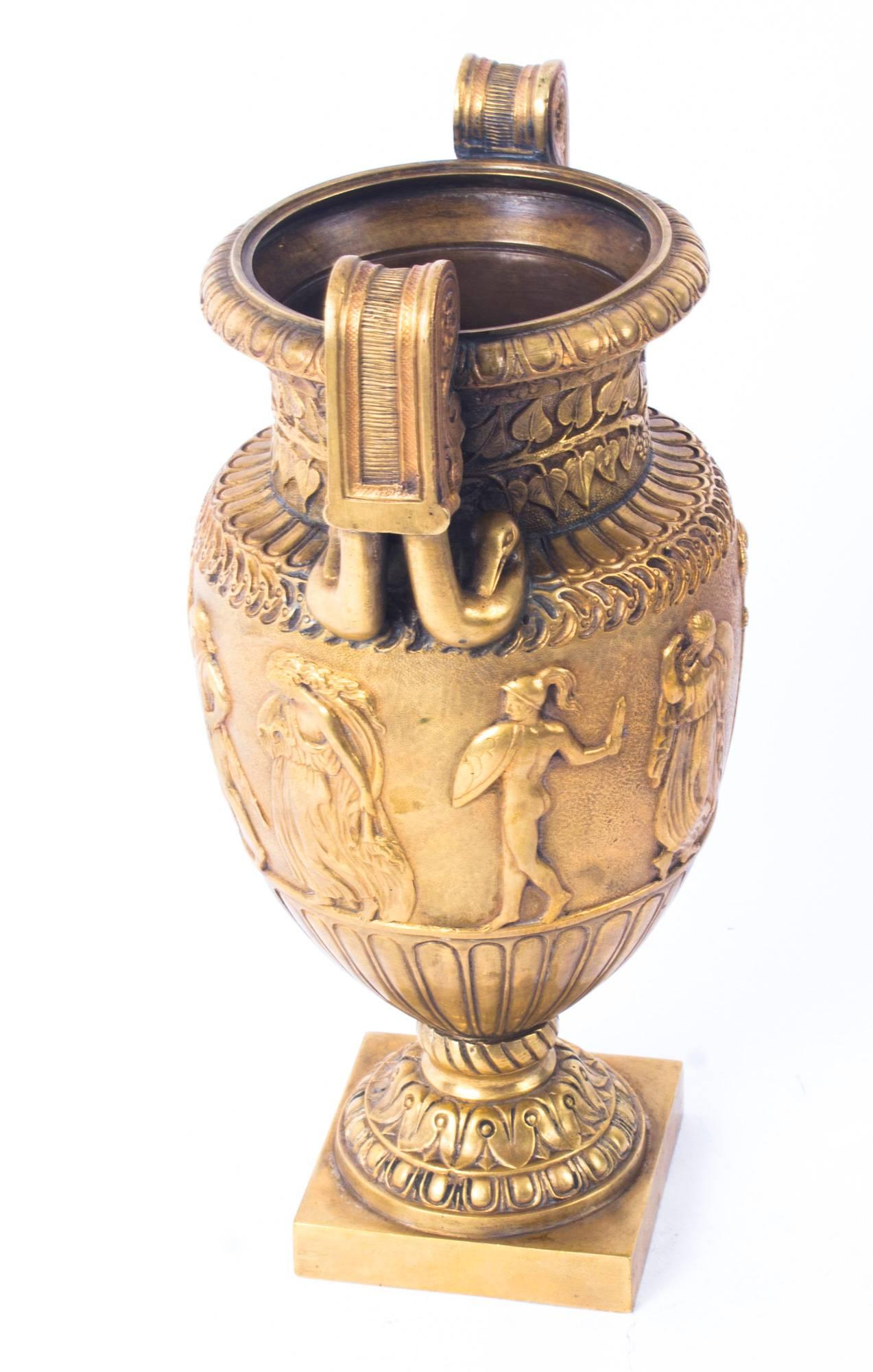 Antique French Grand Tour Gilt Bronze Volute Krater Vase, Early 19th Century 4