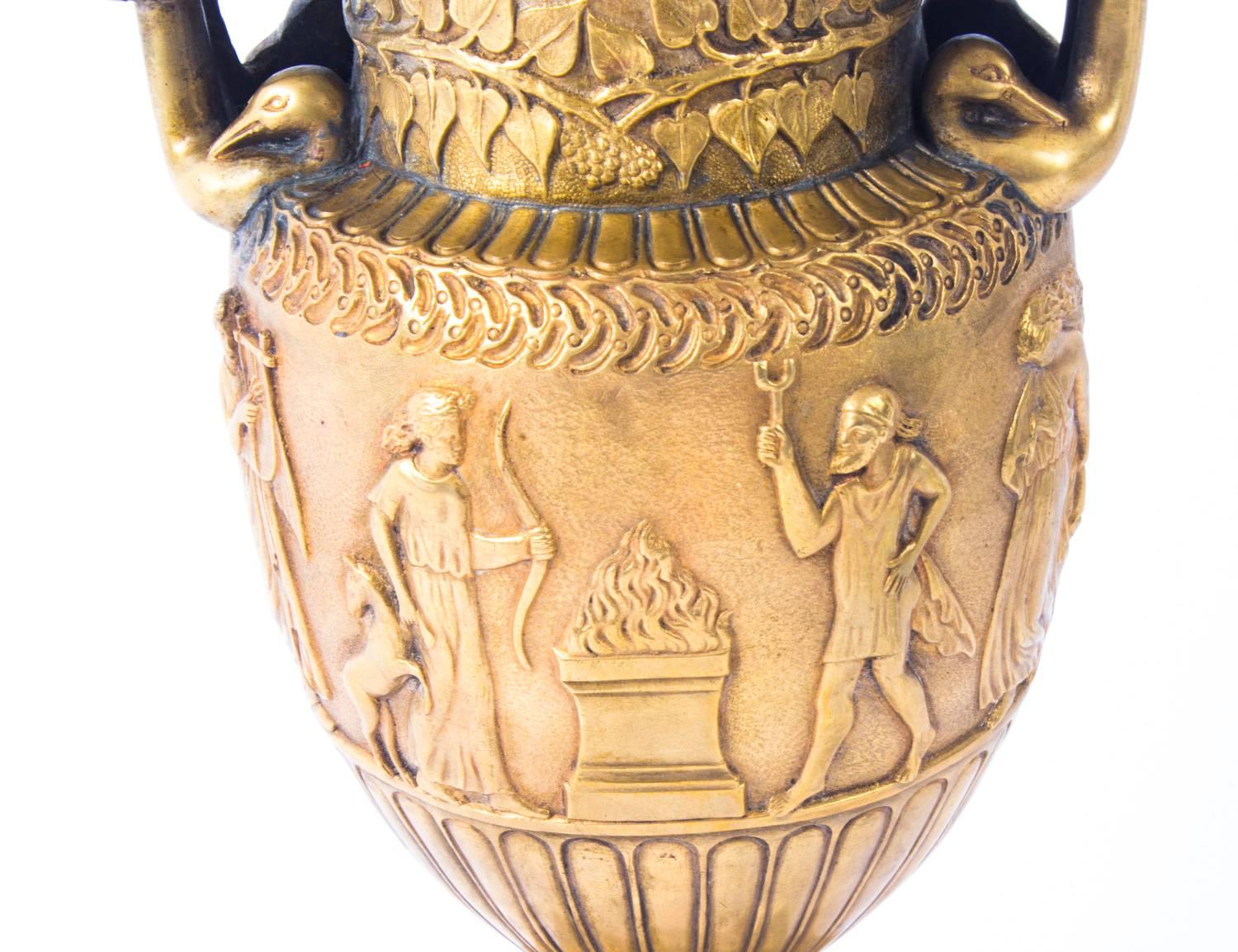 Antique French Grand Tour Gilt Bronze Volute Krater Vase, Early 19th Century 5