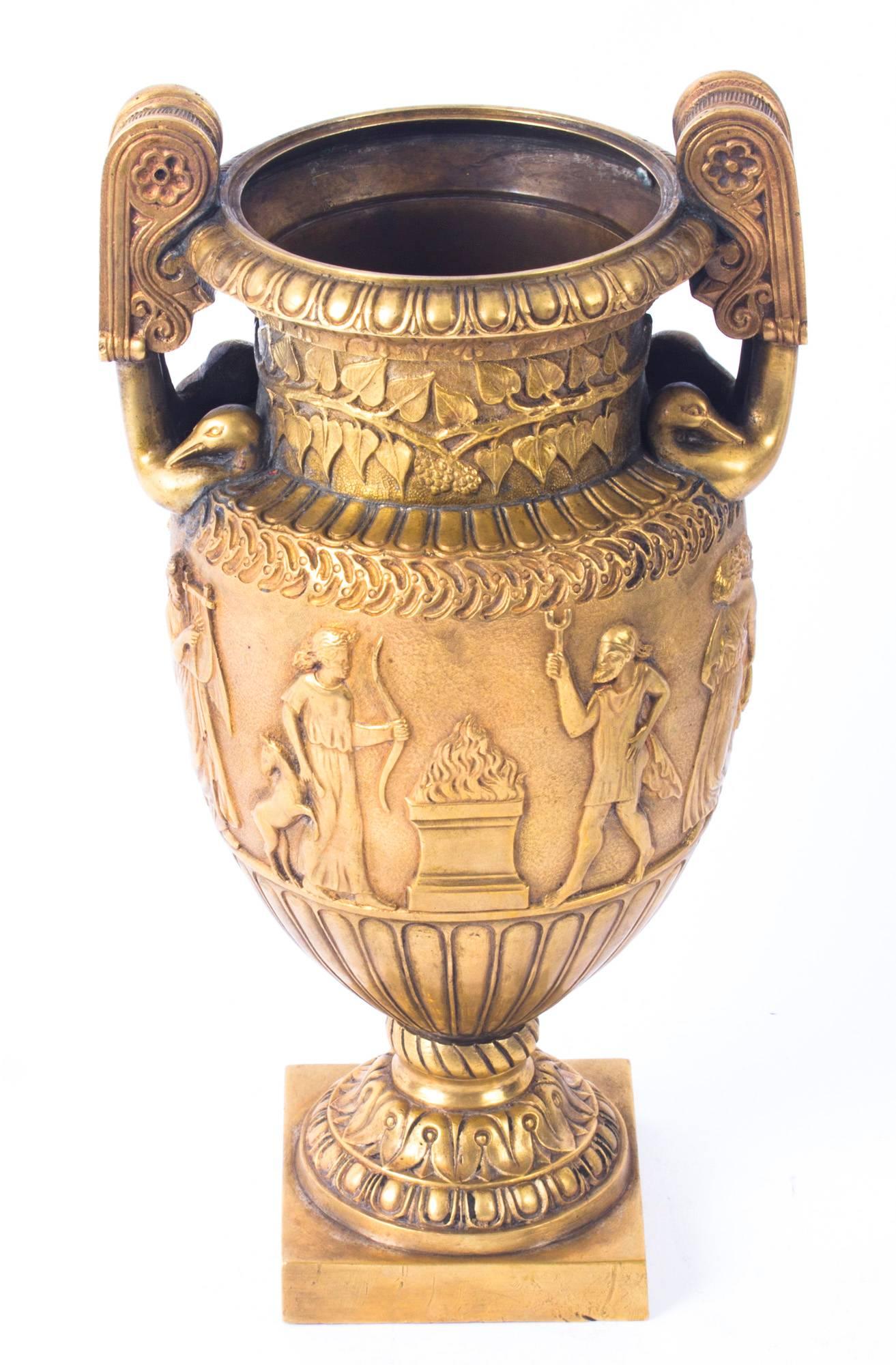 Antique French Grand Tour Gilt Bronze Volute Krater Vase, Early 19th Century 6