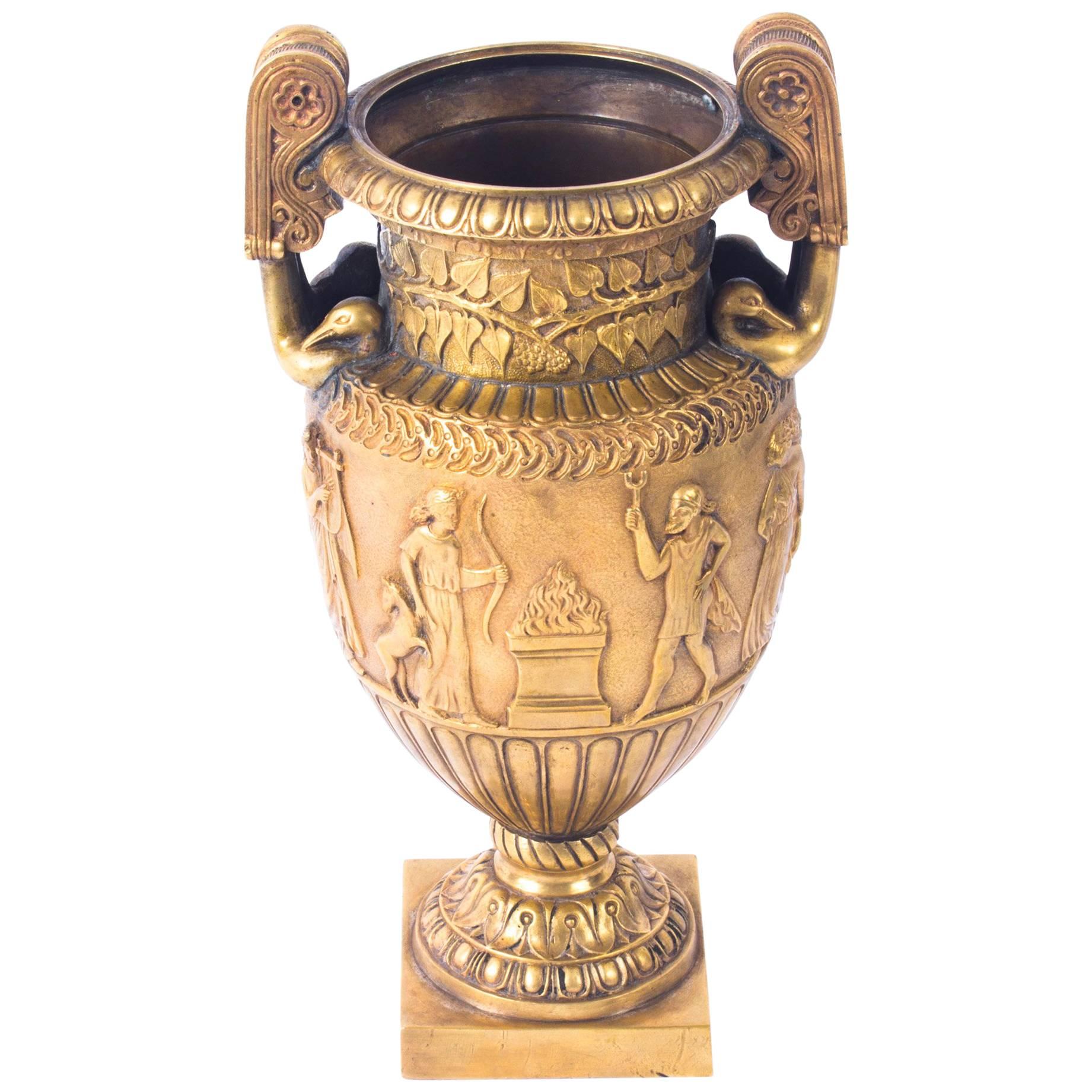 Antique French Grand Tour Gilt Bronze Volute Krater Vase, Early 19th Century