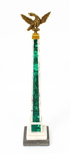 Antique French Grand Tour Malachite Ormolu Obelisk, 19th Century