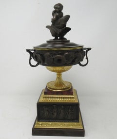 Antique French Grand Tour Ormolu Bronze Dore Marble Urn Vase Centerpiece 19thC
