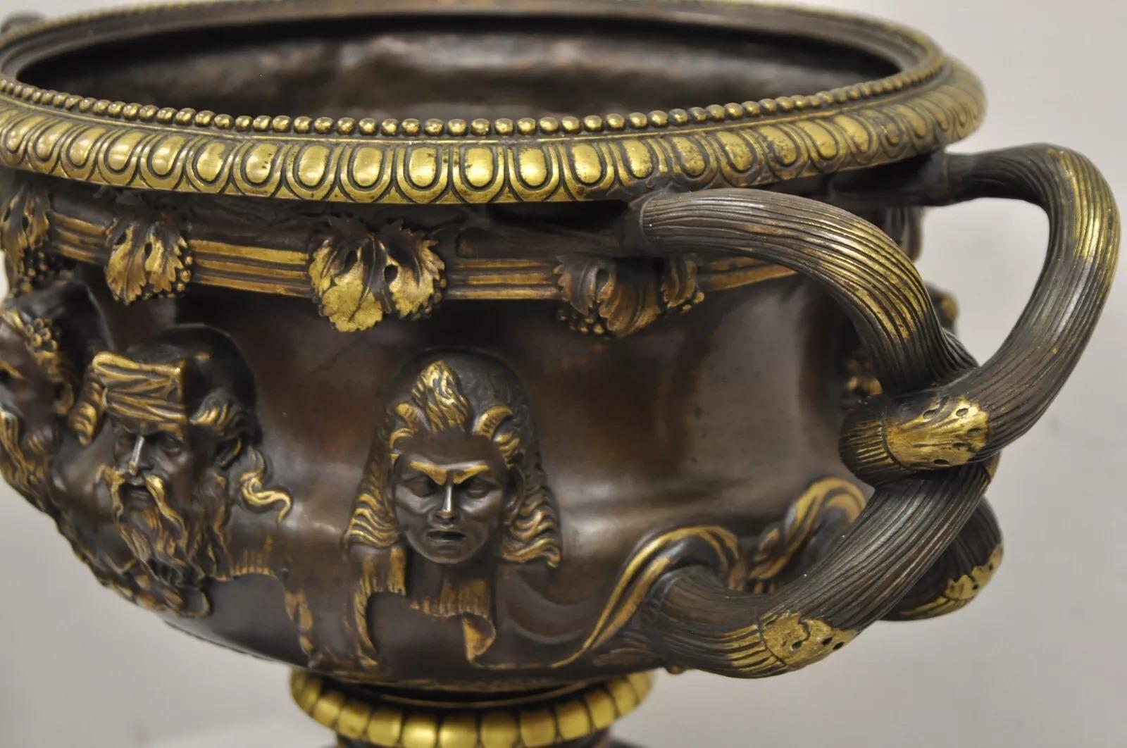 Bronzo Antique French Grand Tour Patinated Bronze Barbedienne Paris Warwick Vase in vendita