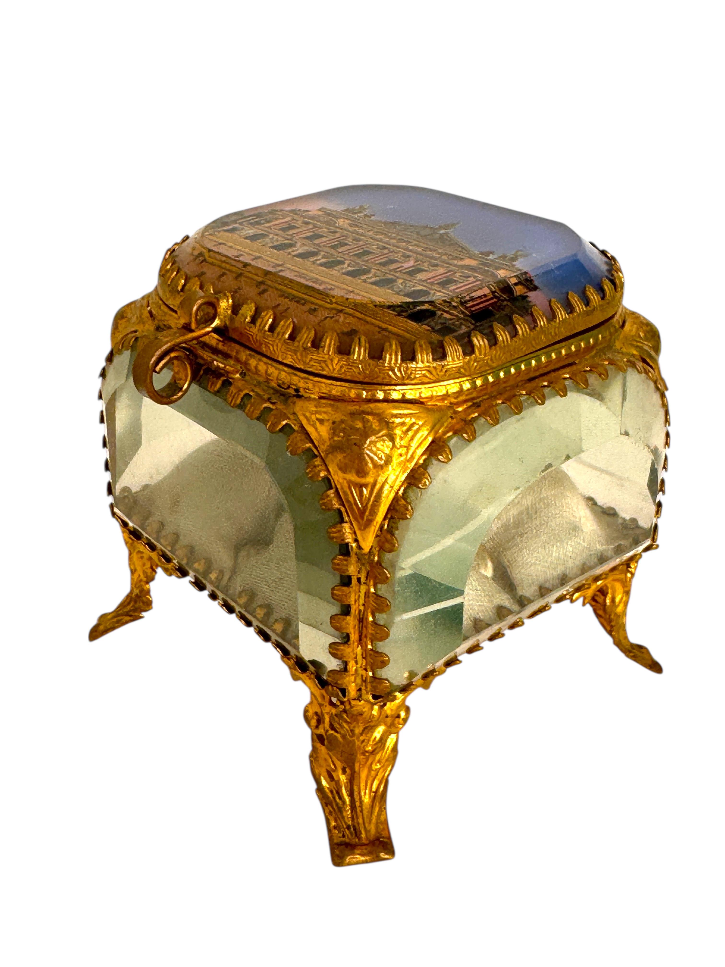 Belle Époque Antique French Grand Tour Souvenir Casket, Beveled Glass & Eglomise of Opera en vente