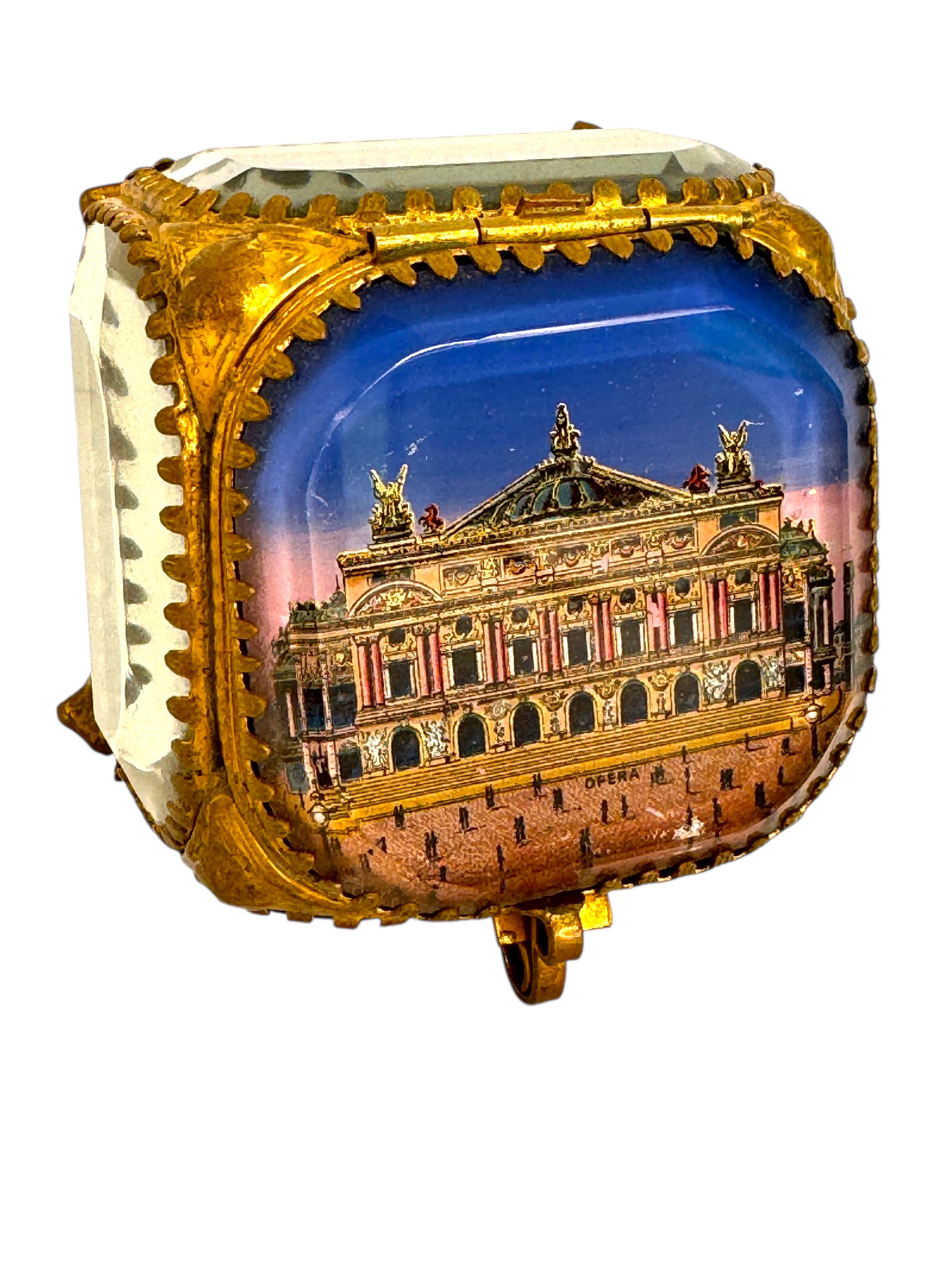 Cristal Antique French Grand Tour Souvenir Casket, Beveled Glass & Eglomise of Opera en vente
