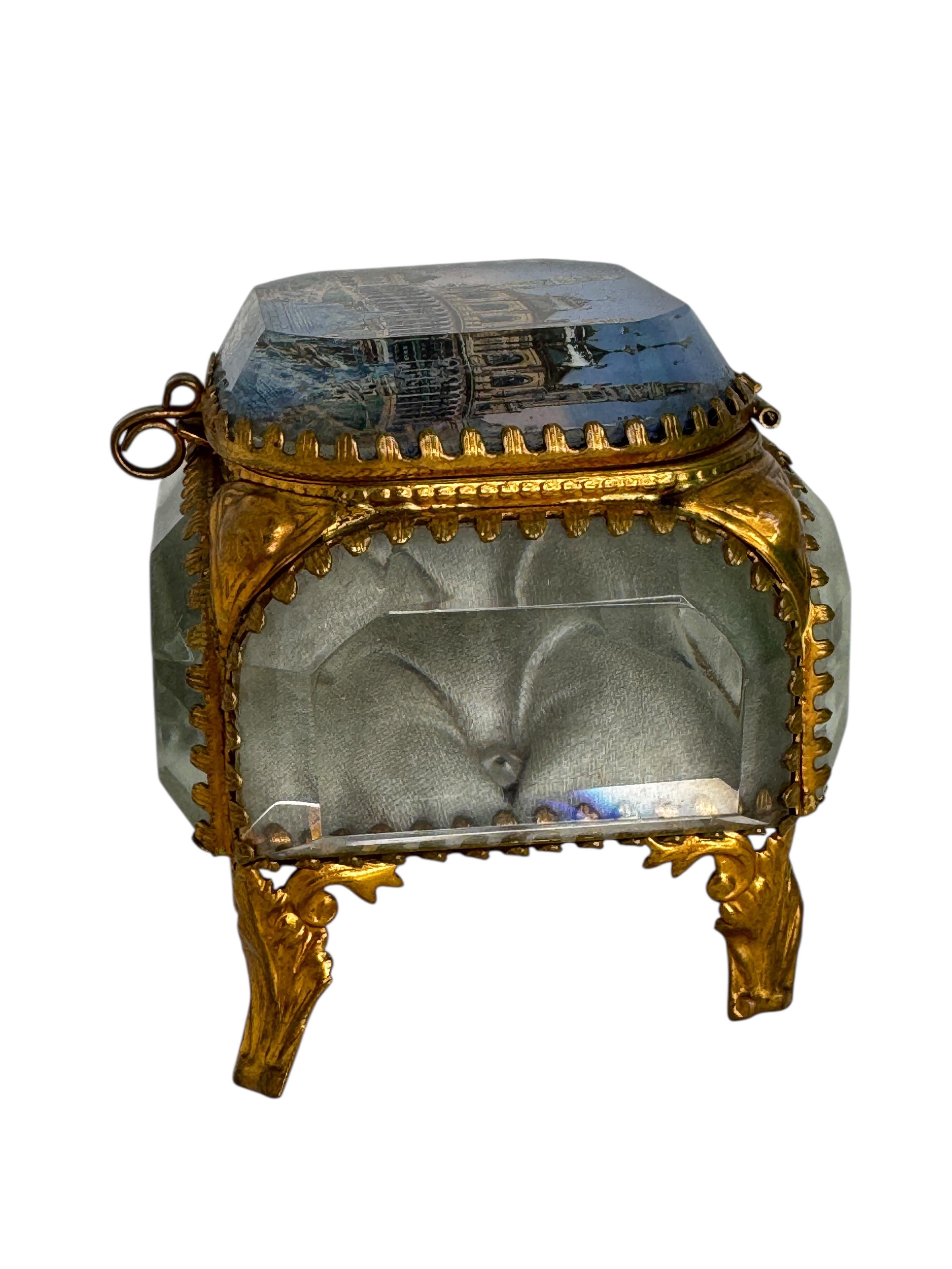 Antique French Grand Tour Souvenir Casket, Beveled Glass & Eglomise of Trocadero Bon état - En vente à Nuernberg, DE
