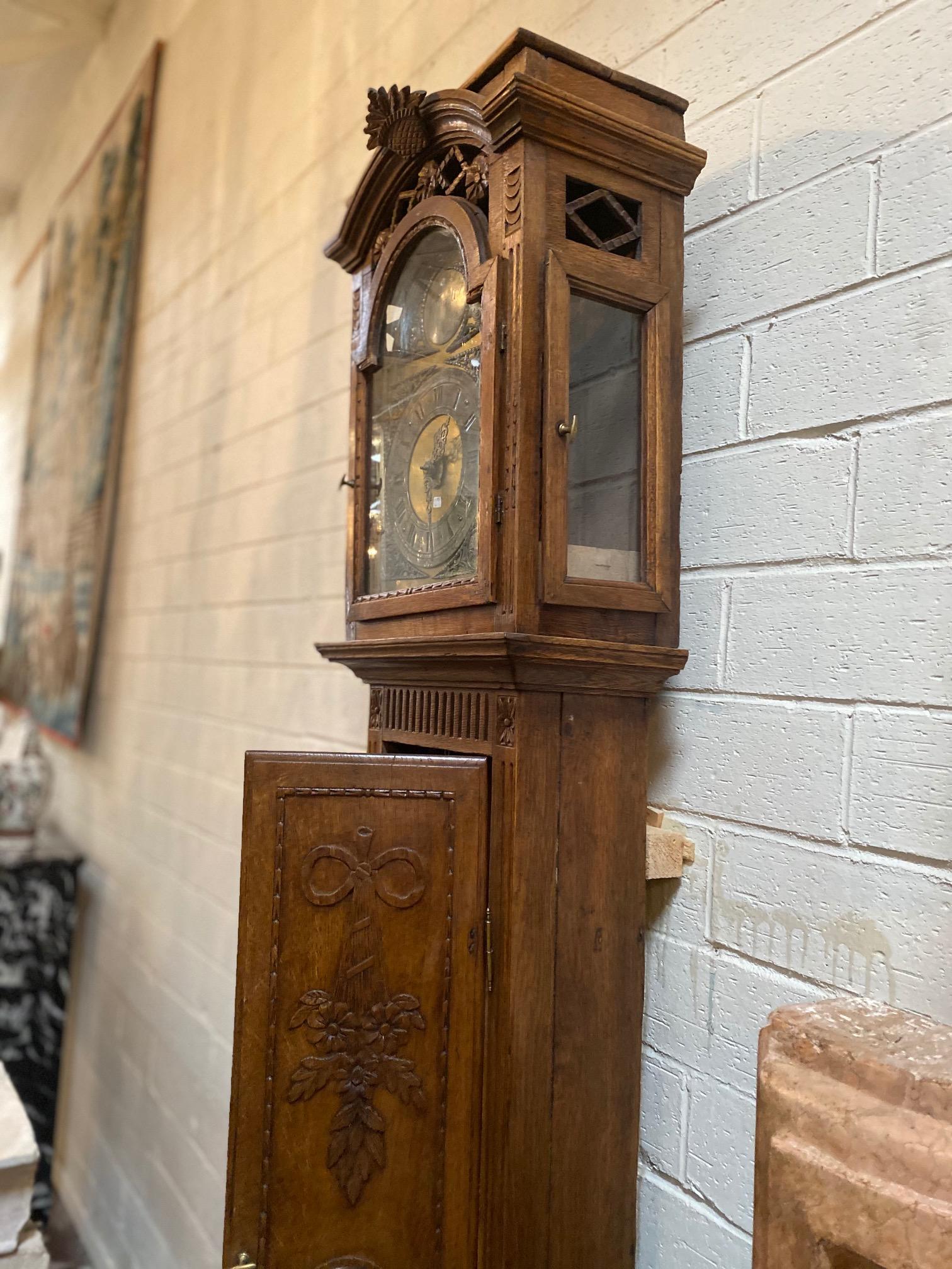 French Antique Belgium Grandfather Clock, circa 1850