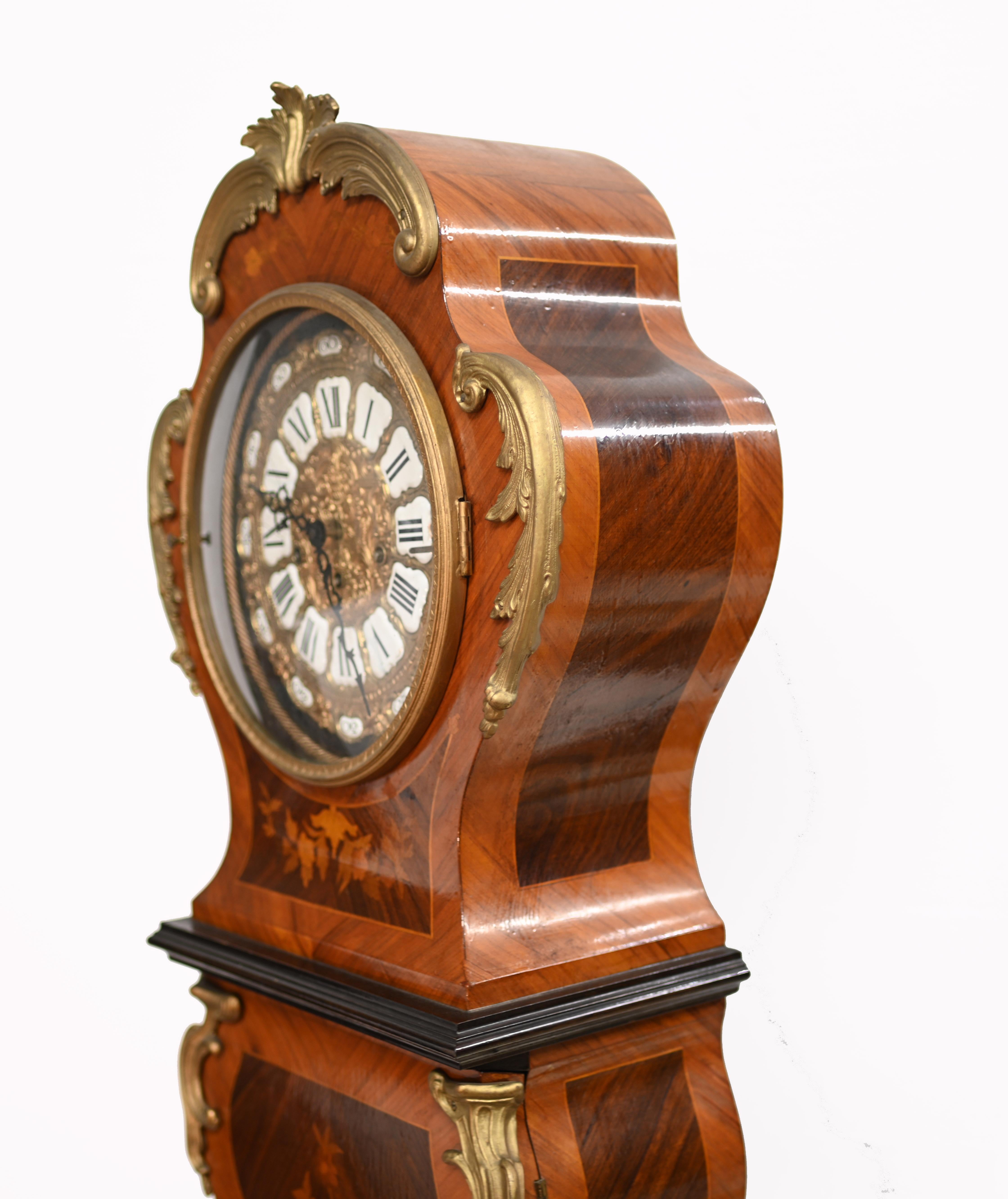 Antique French Grandfather Clock Floral Inlay 1930 2
