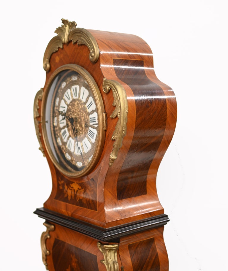 Antique French Grandfather Clock Floral Inlay 1930 For Sale at 1stDibs