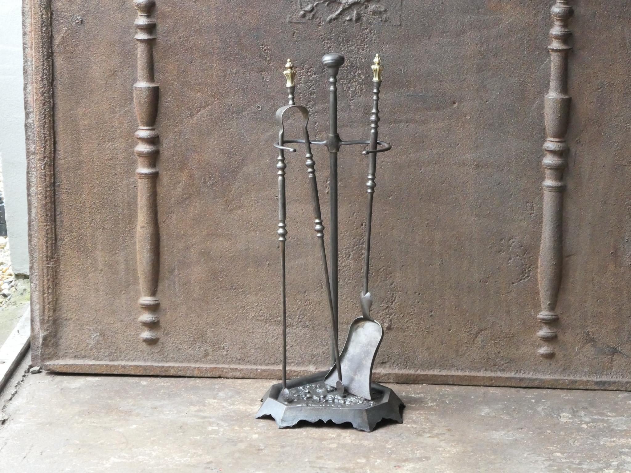 Forged Antique French 'Grandy Fils' Fireplace Tools or Fire Tools, 19th Century For Sale