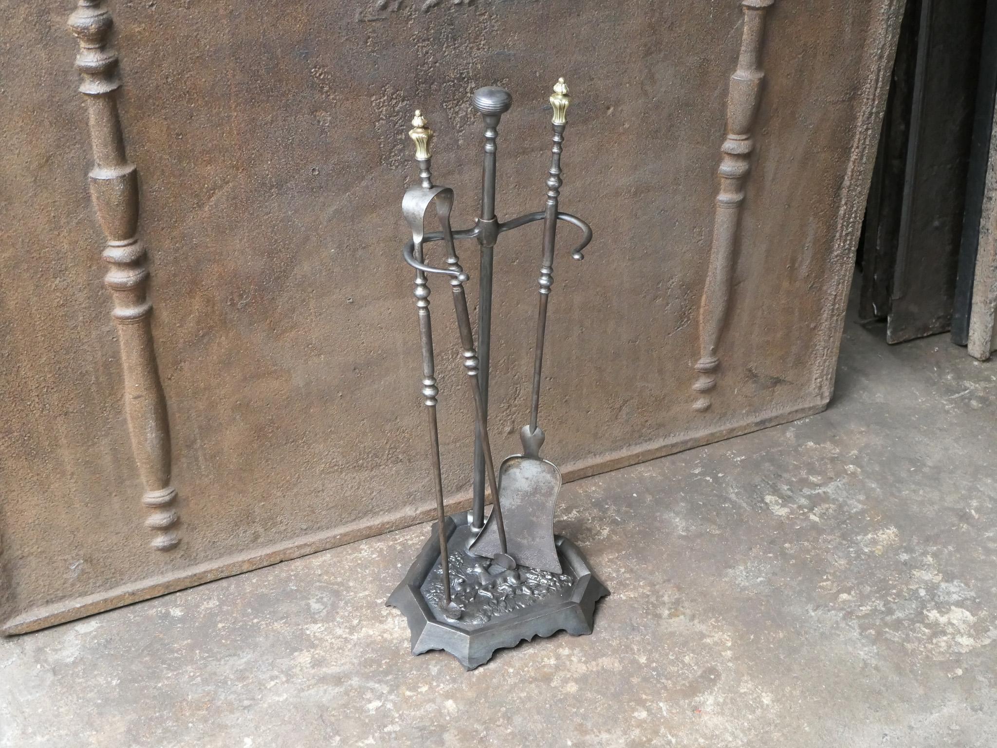 Brass Antique French 'Grandy Fils' Fireplace Tools or Fire Tools, 19th Century For Sale