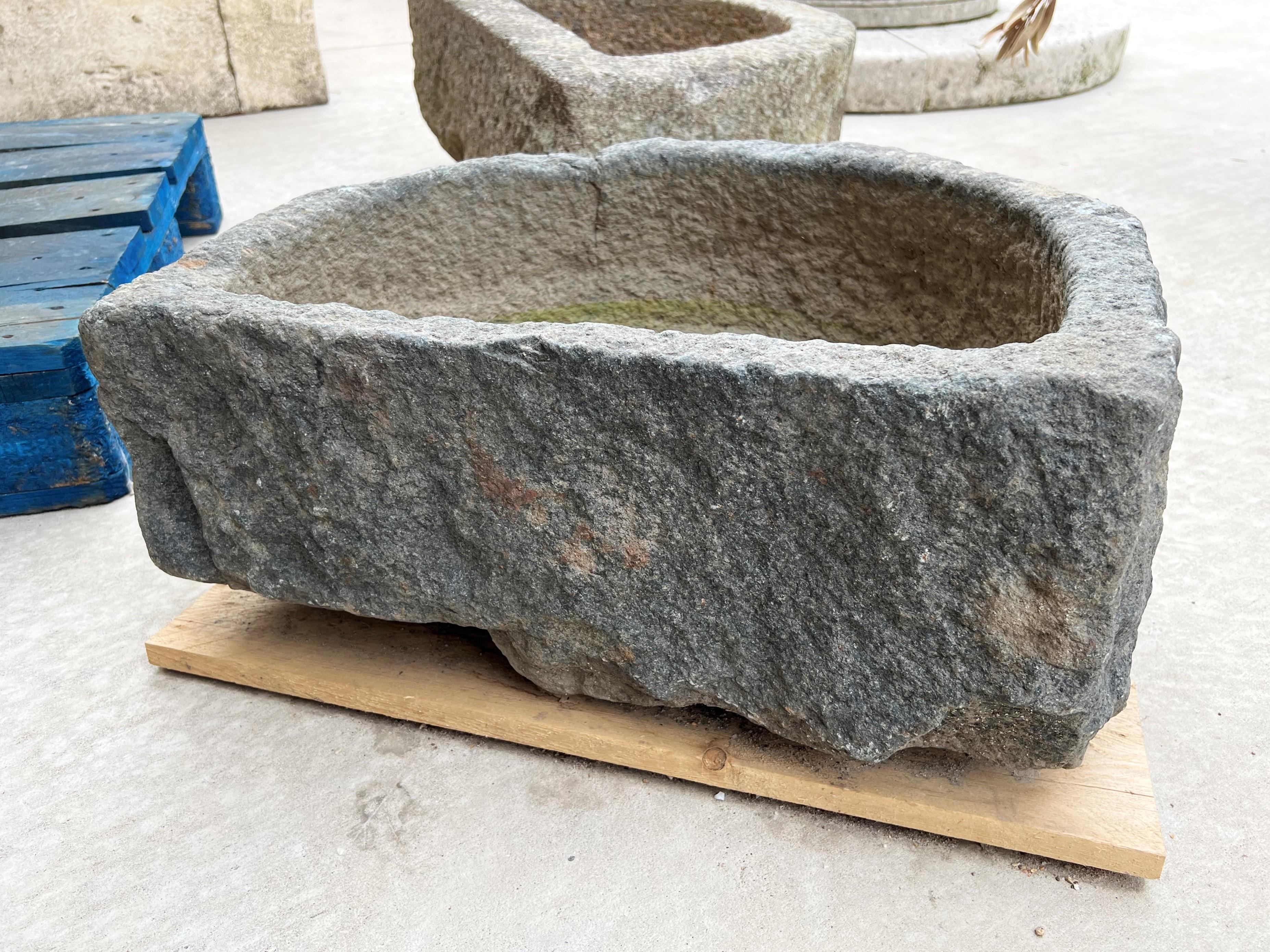 Antique French Granite Demi Lune Trough or Sink from Normandy, 19th Century In Good Condition In Dallas, TX