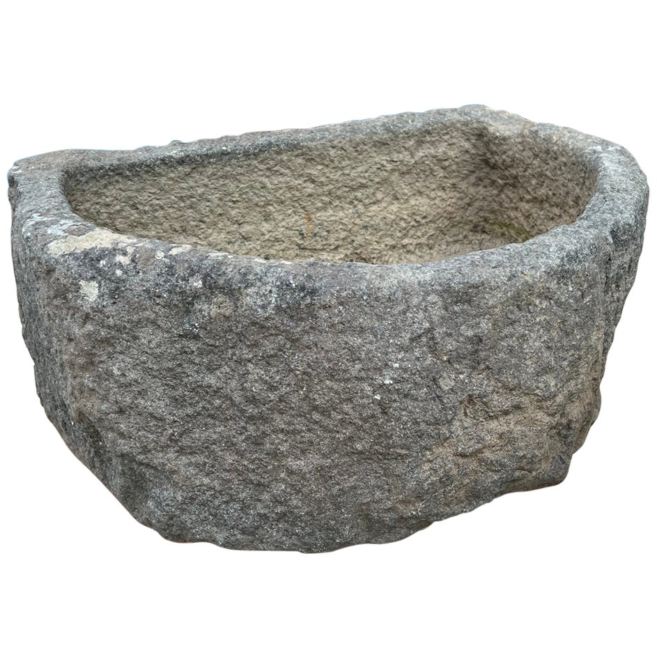 Antique French Granite Demi Lune Trough or Sink from Normandy, 19th Century