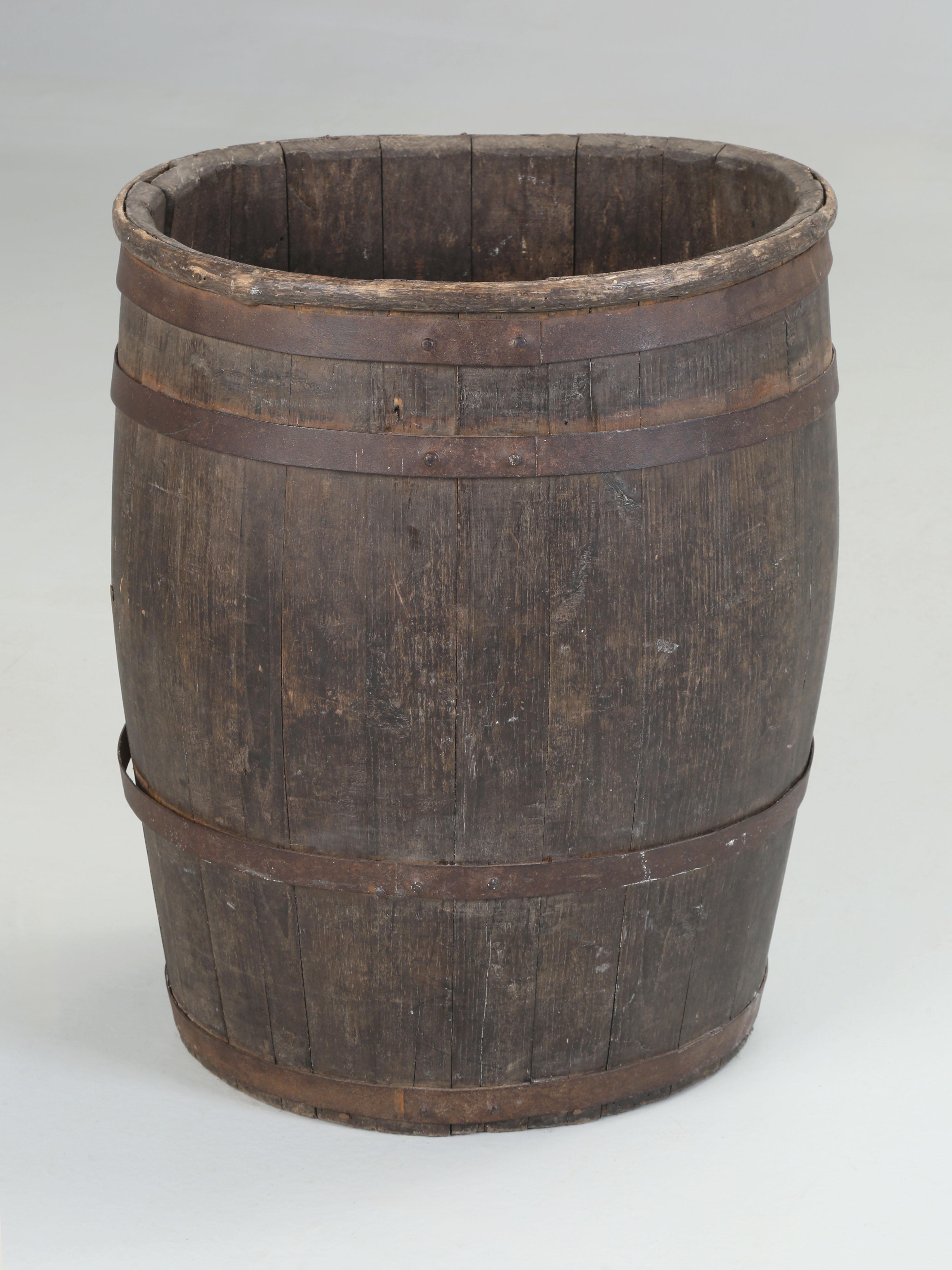 Antique French hand-made wood open top barrel and we're thinking it might have been used as a Grape Harvest Hod? Ideal to decorate your wine cellar or Country Style Kitchen. Many designer's will use these Antique Country French Grape Harvest Grape