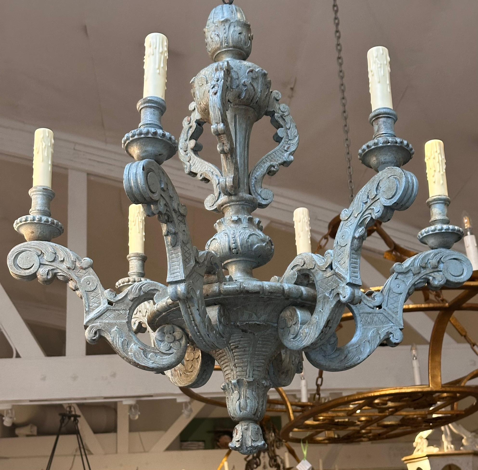 Mid-20th Century Antique French Gray Louis XVI Gustavian Style Chandelier For Sale