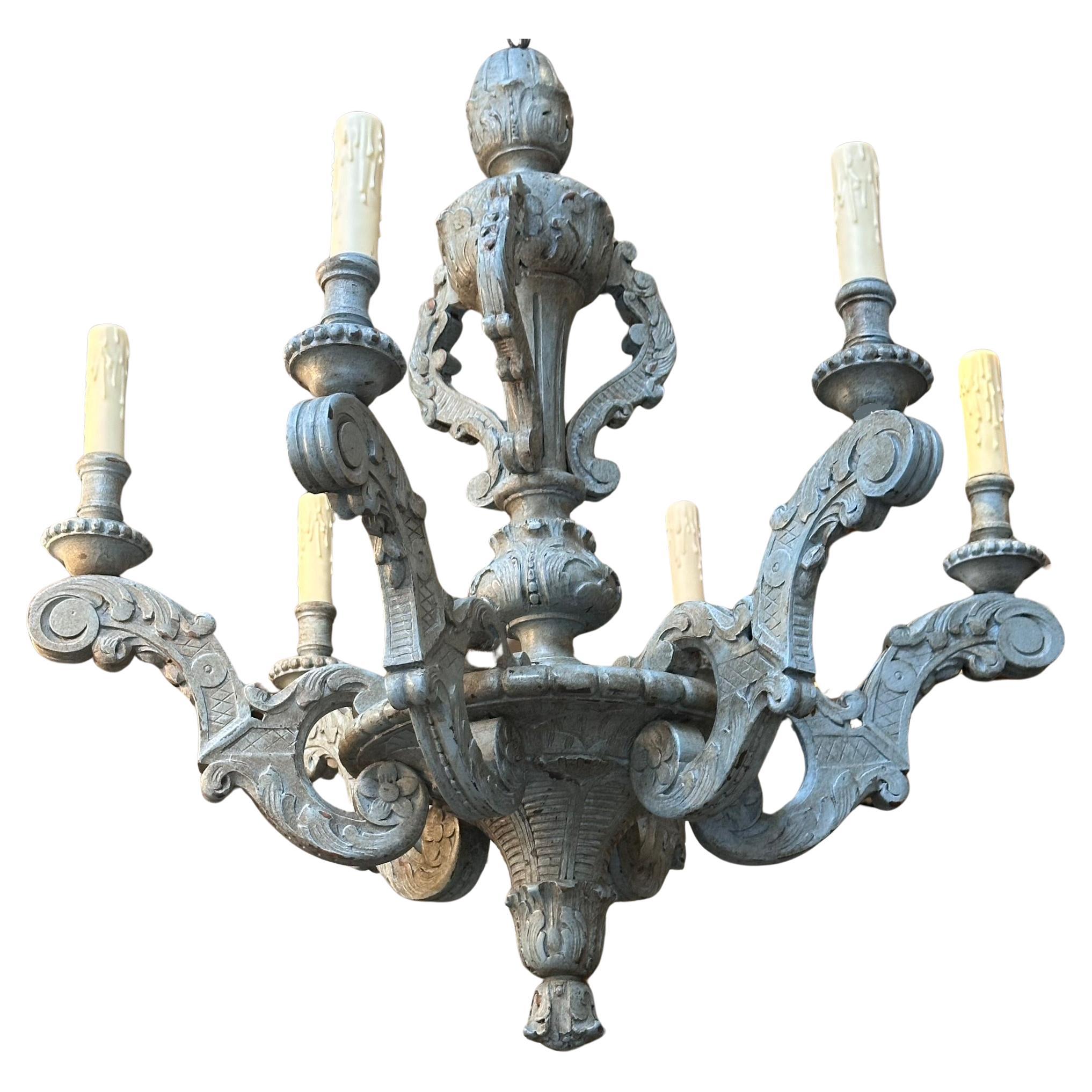 Antique French Gray Louis XVI Gustavian Style Chandelier For Sale