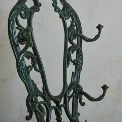 Antique French Art Nouveau Green Cast Iron Hallway Tree Coat Rack