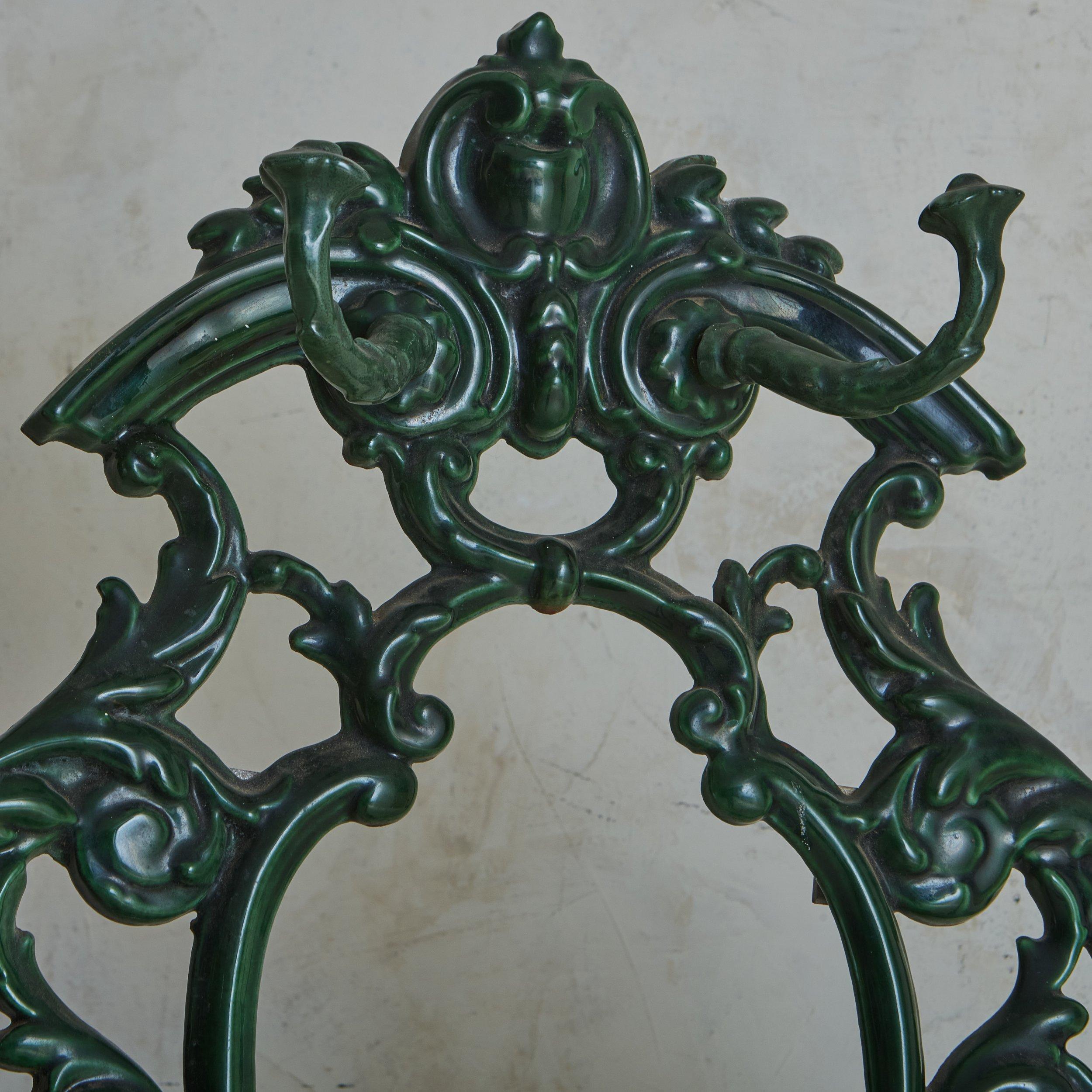 Art Nouveau Antique French Green Cast Iron Hallway Tree Coat Rack For Sale