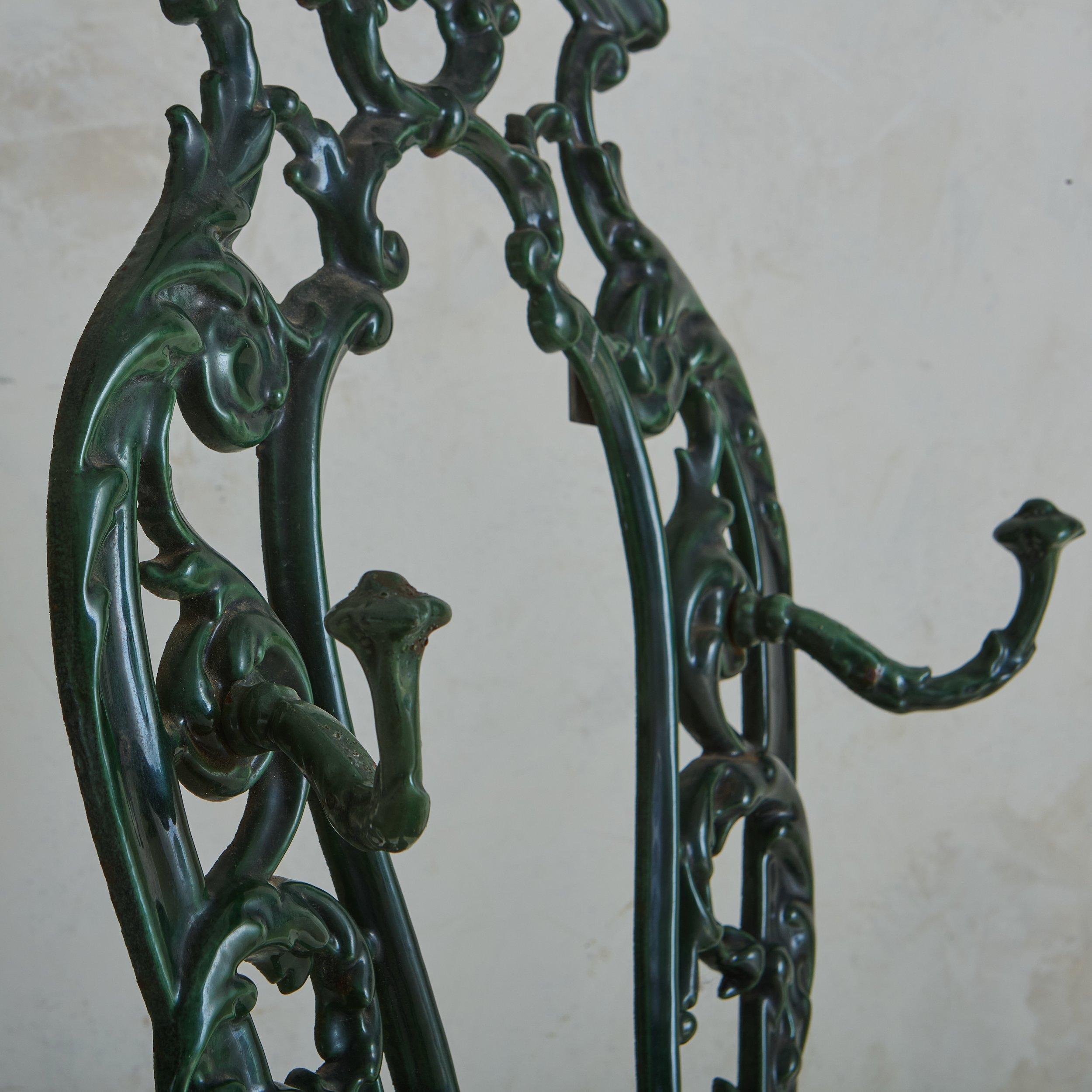 Antique French Green Cast Iron Hallway Tree Coat Rack For Sale 2