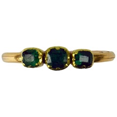Antique French Green Emerald Yellow Gold Trinity Gimmel Fede Ring