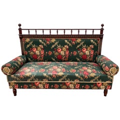 Ancienne banquette française à fleurs vertes