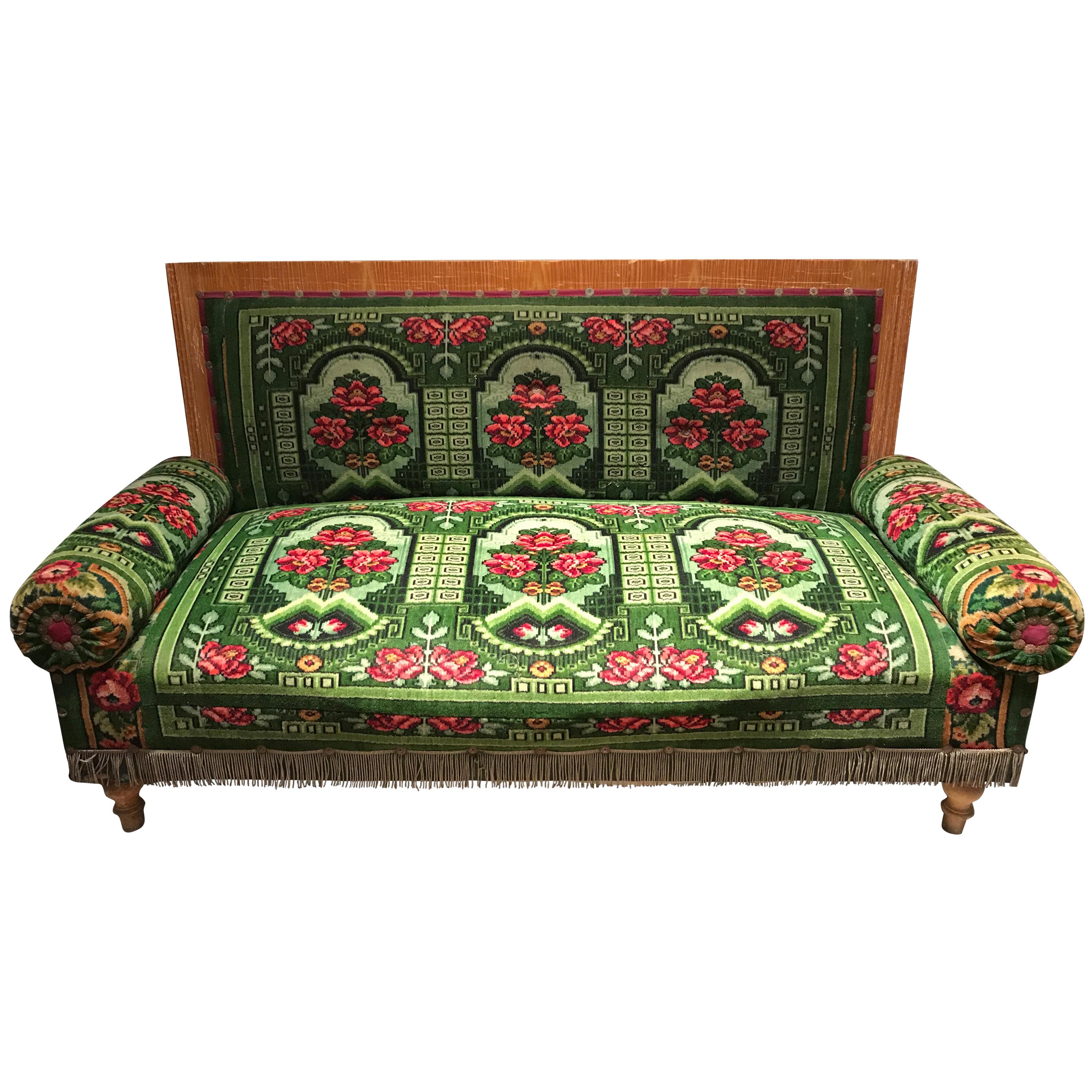 Antique French Green Floral Settee For Sale at 1stDibs