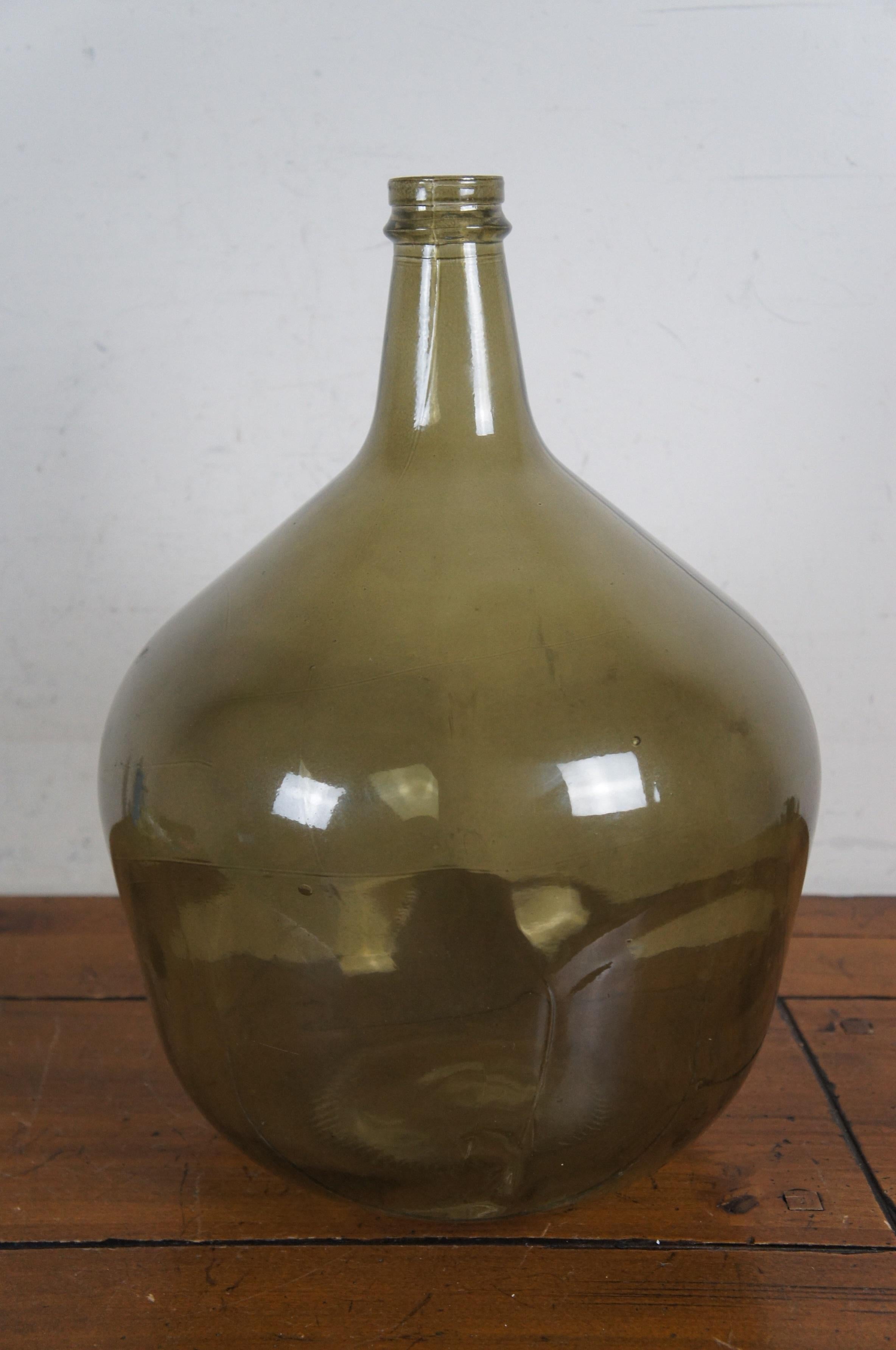 Antique French Green Glass Demijohn Wine Bottle Bonbonne Bar Jug 17