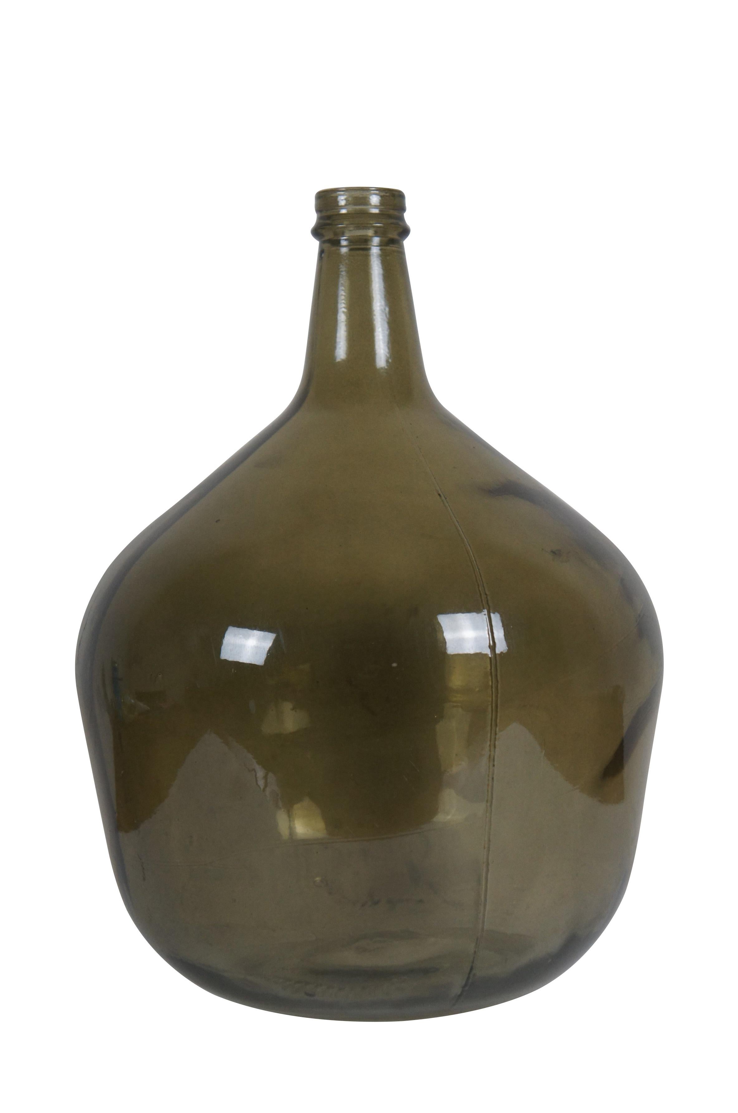 French Provincial Antique French Green Glass Demijohn Wine Bottle Bonbonne Bar Jug 17