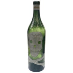 Antique French Green Glass Skull and Crossbones Poison Bottle