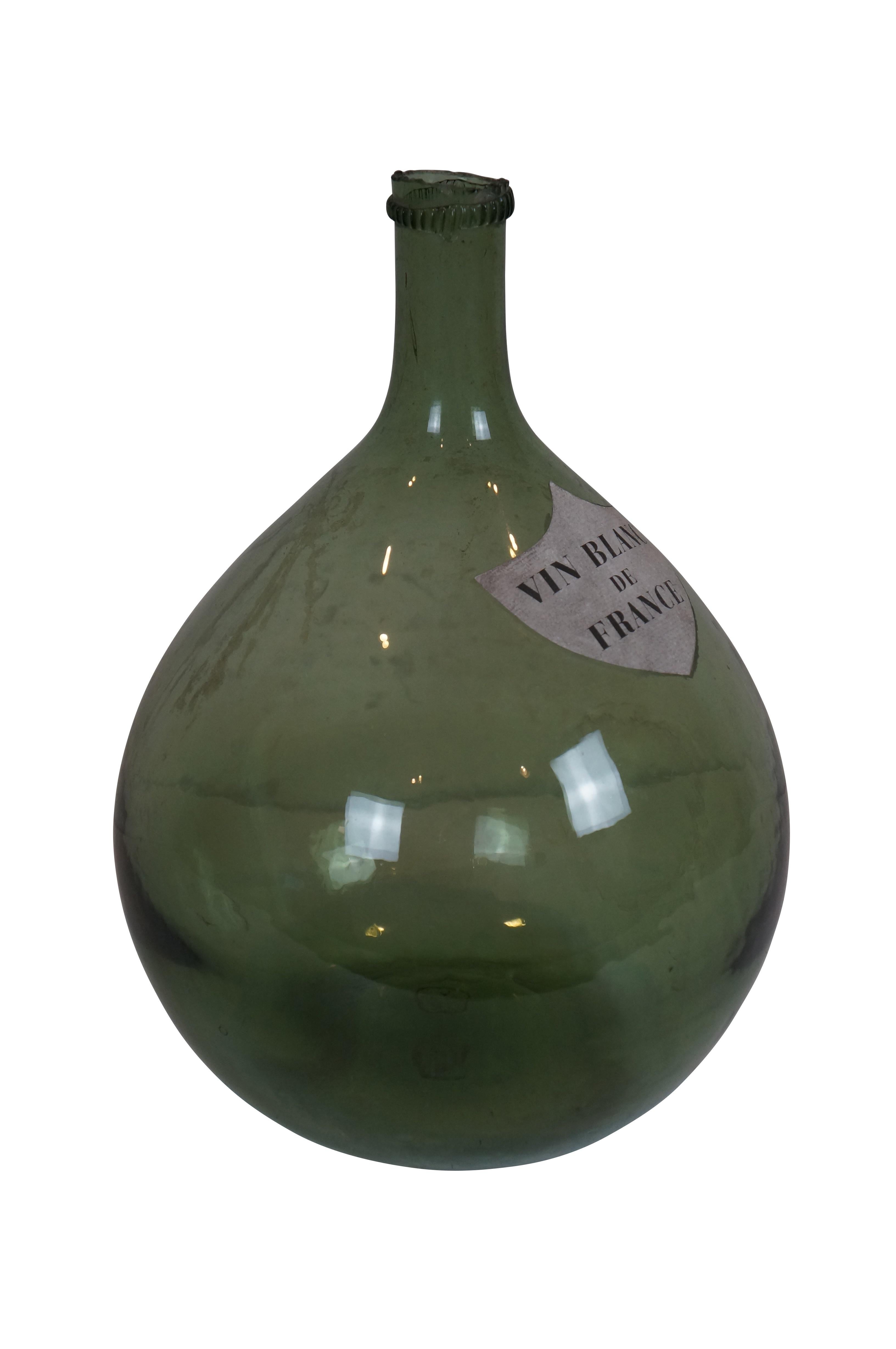 French Provincial Antique French Green Glass Vin Blanc France Demijohn Wine Bottle Carboy Jug 13