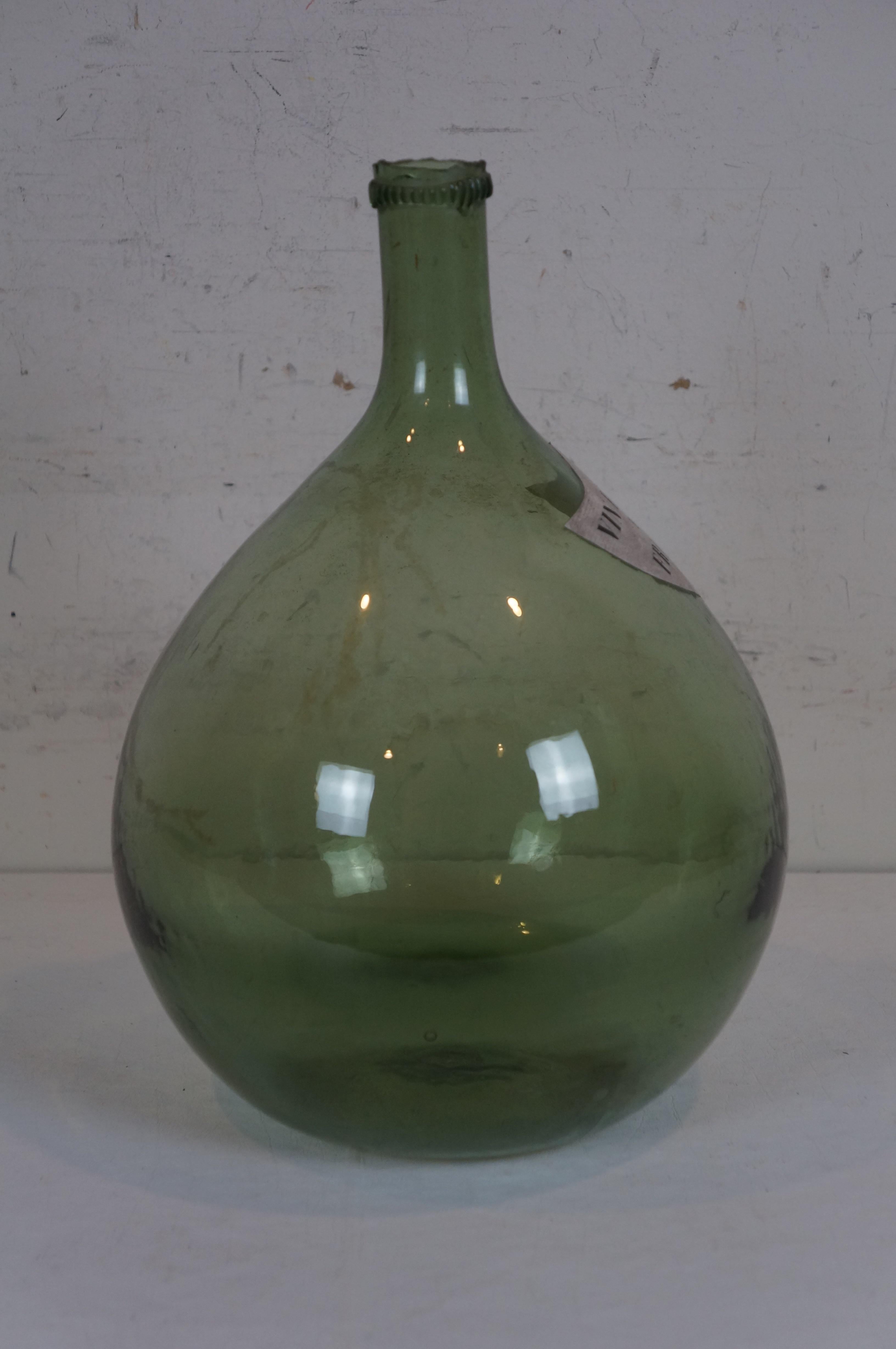 Antique French Green Glass Vin Blanc France Demijohn Wine Bottle Carboy Jug 13