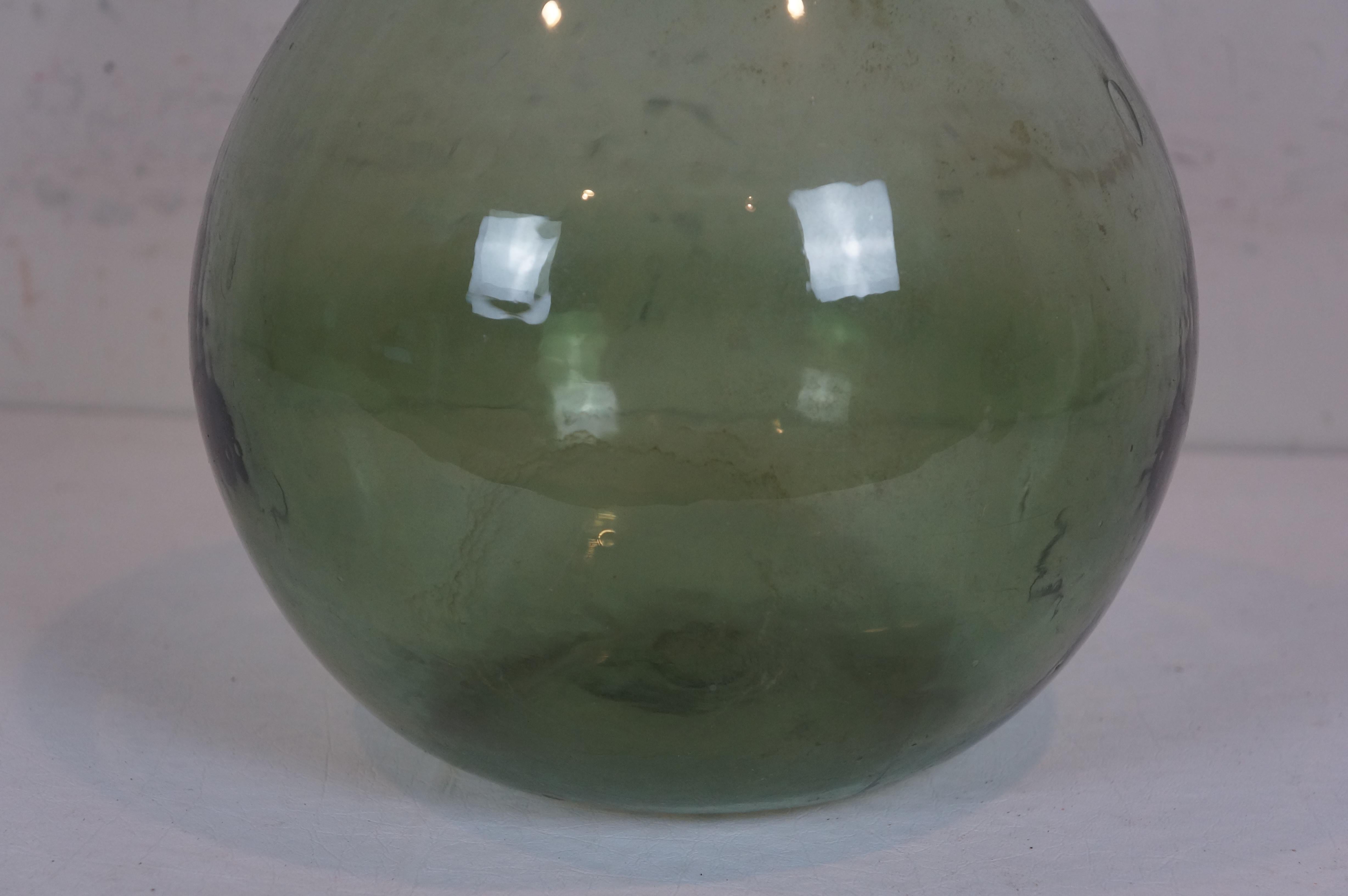 Antique French Green Glass Vin Blanc France Demijohn Wine Bottle Carboy Jug 13