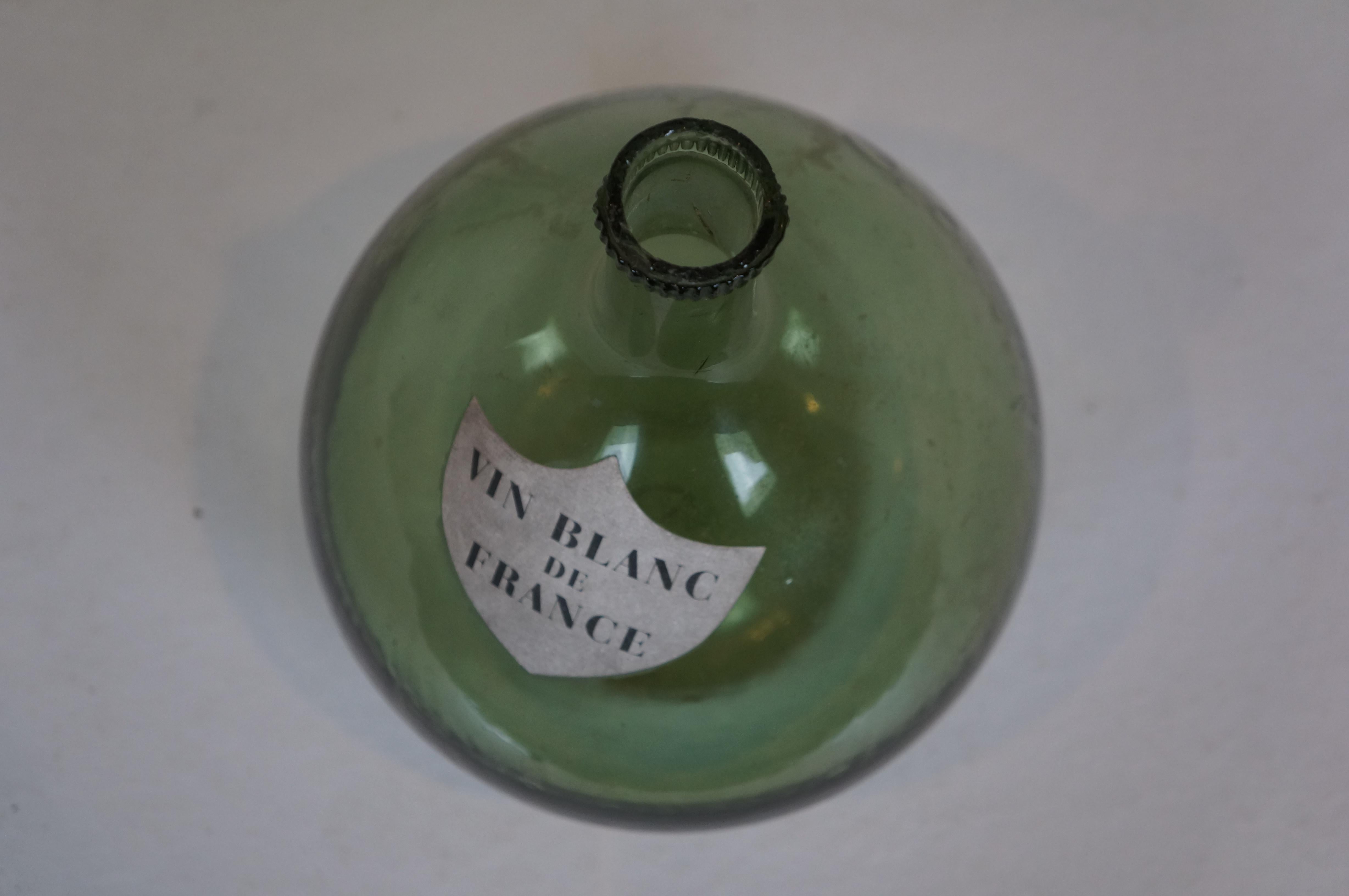 Antique French Green Glass Vin Blanc France Demijohn Wine Bottle Carboy Jug 13