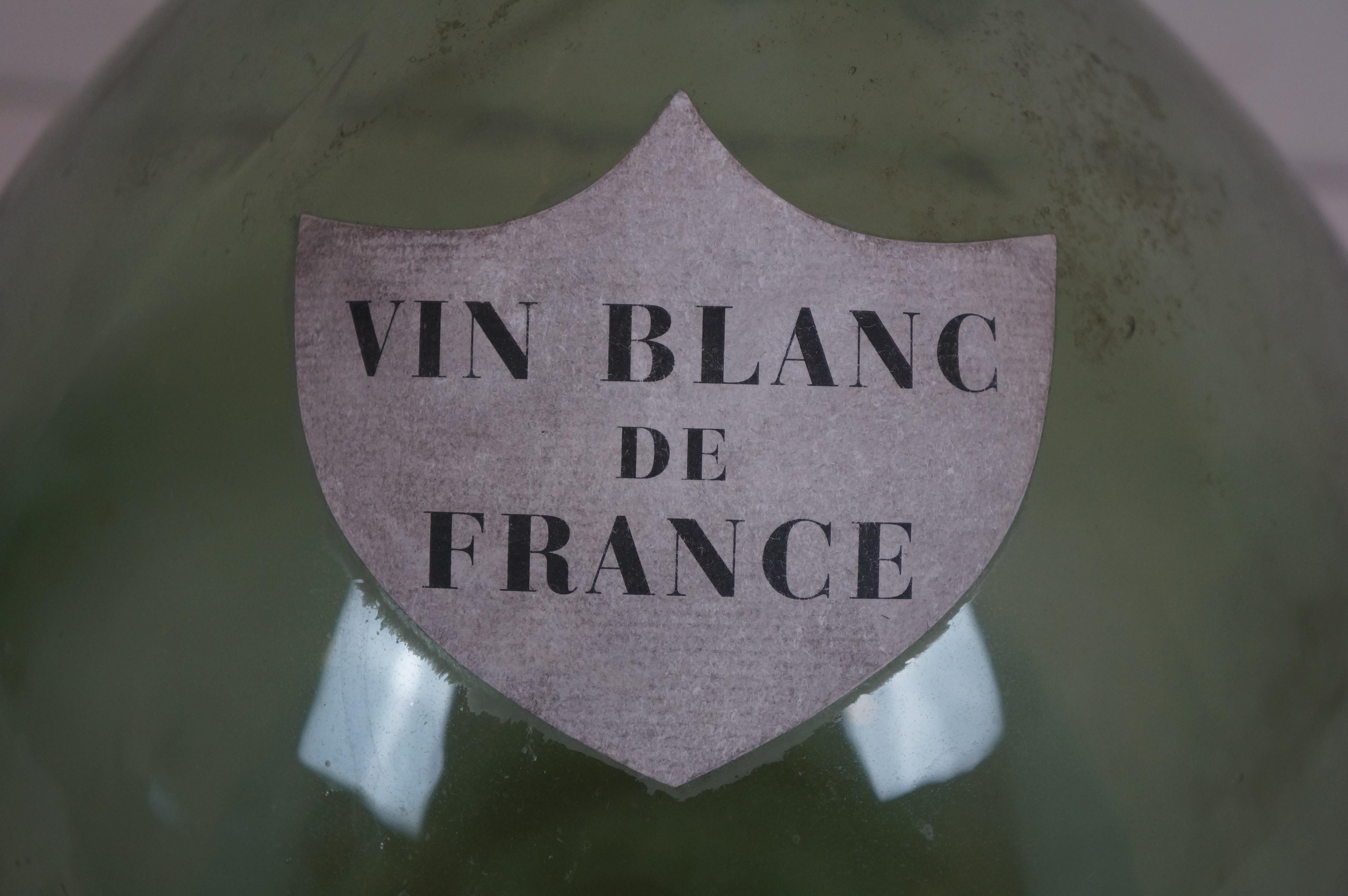 Antique French Green Glass Vin Blanc France Demijohn Wine Bottle Carboy Jug 13