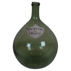 Antique French Green Glass Vin Blanc France Demijohn Wine Bottle Carboy Jug 13"