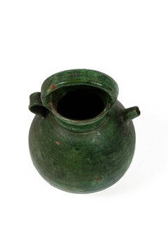 Antique French Green Glaze Terracotta Water Pitcher, Provence, France, c. 1900