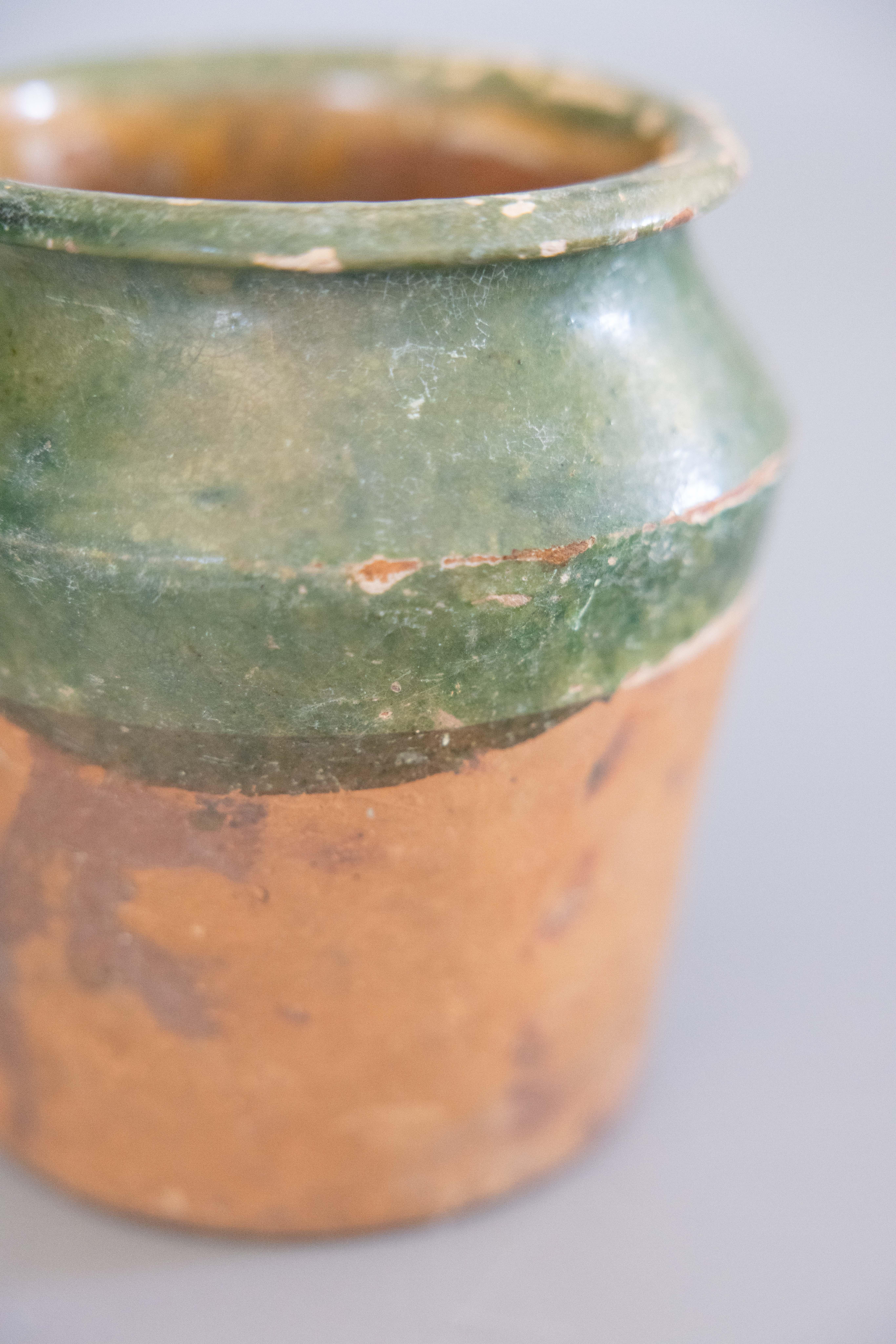19th Century Antique French Green Glazed Confit Pot Crock Vase