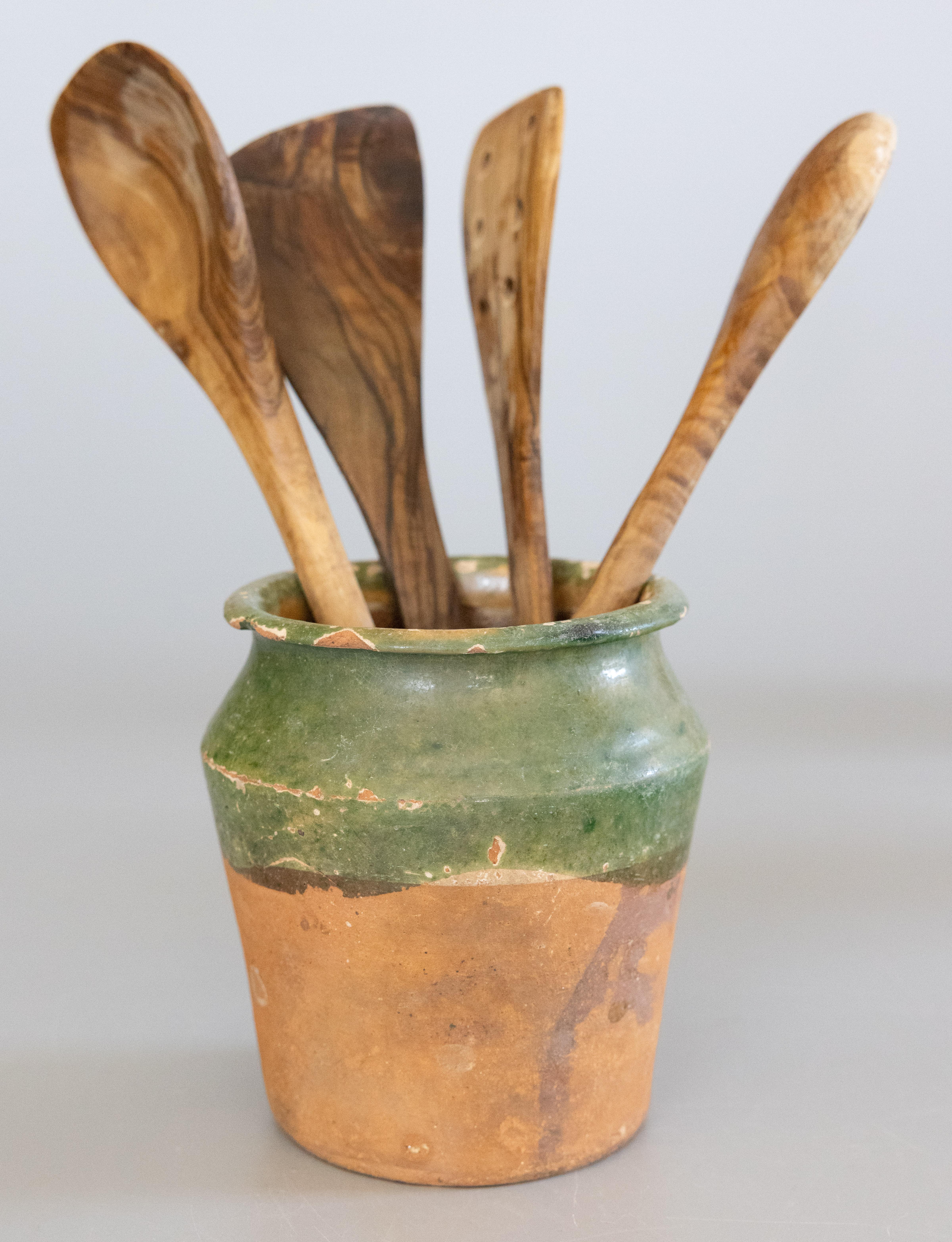 Antique French Green Glazed Confit Pot Crock Vase 1