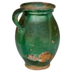 Antique French Green Glazed Earthenware Pitcher