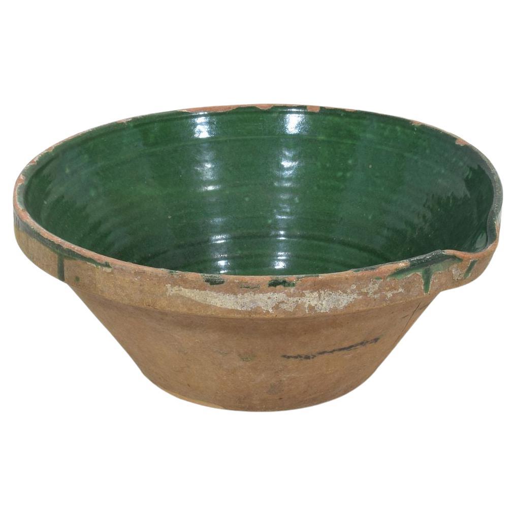 Antique French Green Glazed Terracotta Dairy Bowl / Tian, Provence, c. 1850