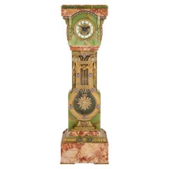 Antique French Green Onyx Champlevé Enamel Marble Ormolu Pedestal Clock