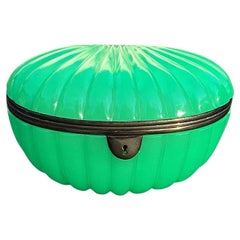 Antique French Green Opaline Box with Gilt Bronze Fittings