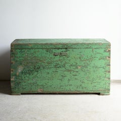 Antique French Green Painted Domed Top Chest, 19Th Century