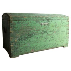 Antique French Green Painted Domed Top Chest, 19Th Century